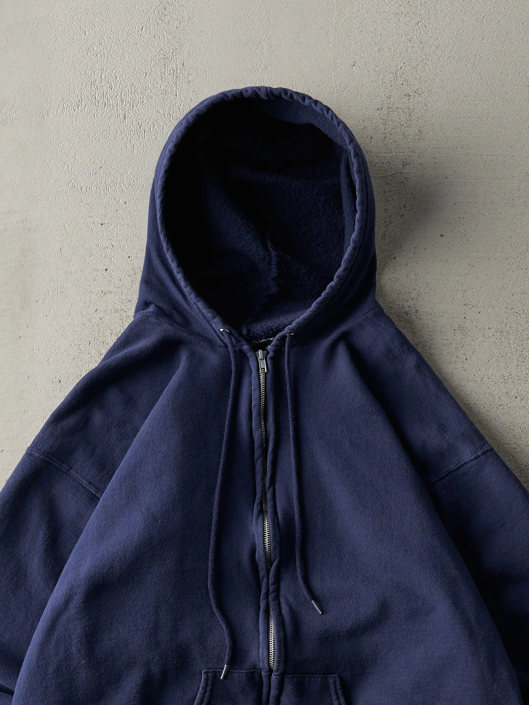 Vintage 90s Navy Blue Blank Boxy Zip Up Hoodie (L) sold by Rebalance Vintage product image thumbnail 2