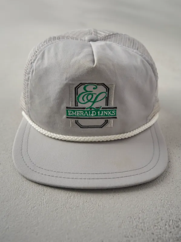 Vintage 90s Grey Emerald Links Golf Leather Strap Back Trucker Hat sold by Rebalance Vintage