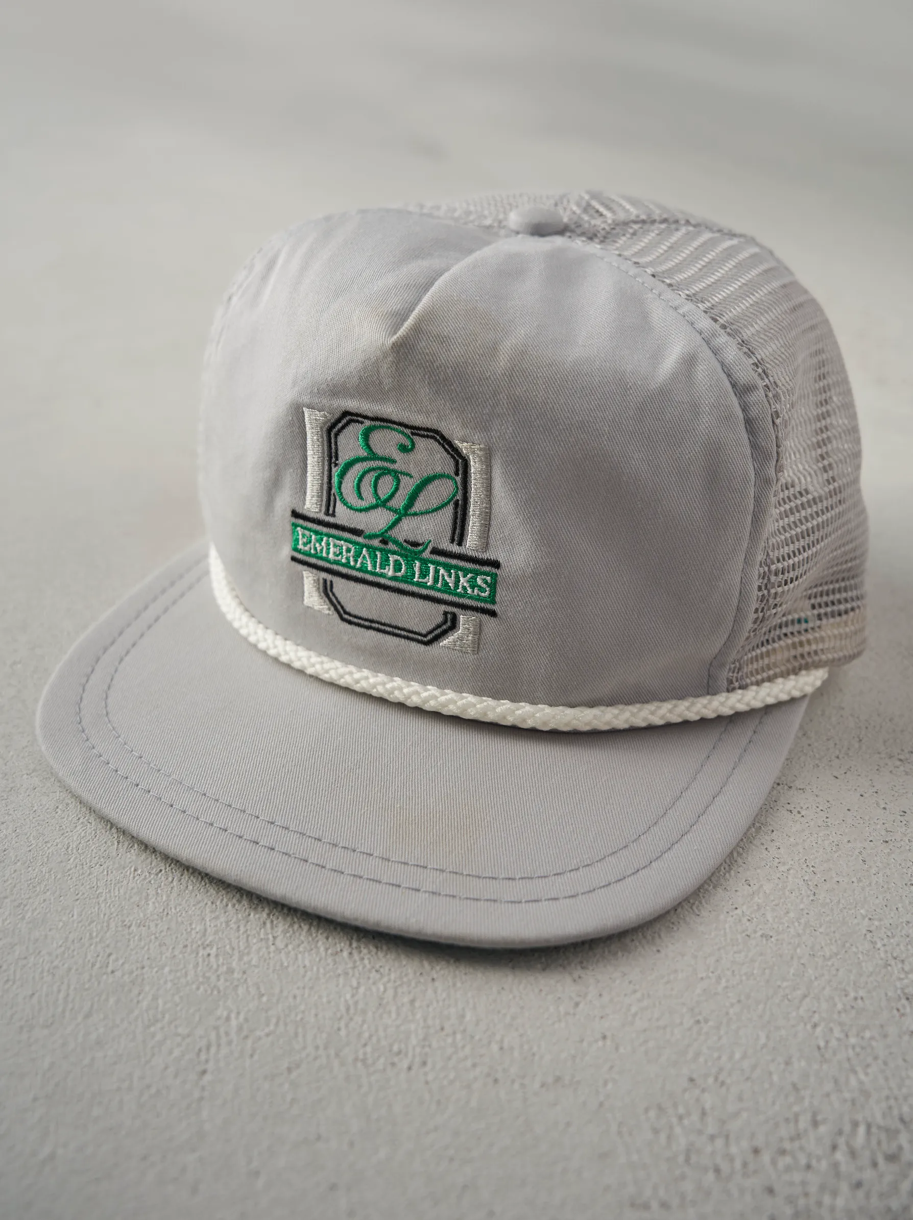 Vintage 90s Grey Emerald Links Golf Leather Strap Back Trucker Hat sold by Rebalance Vintage product image thumbnail 2