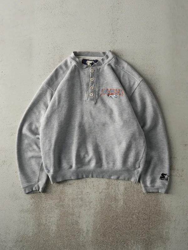 Vintage 90s Grey Embroidered Denver Broncos Quarter Button Sweater (S/M) sold by Rebalance Vintage