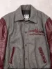Vintage 80s Grey + Maroon Bruce Weichel Leather Varsity Jacket (L) sold by Rebalance Vintage