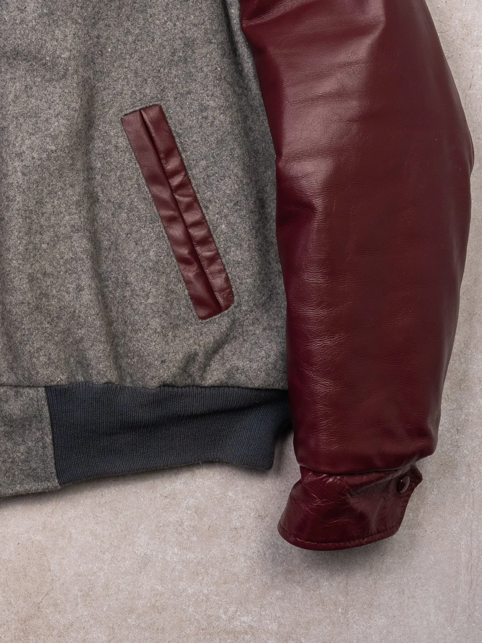 Vintage 80s Grey + Maroon Bruce Weichel Leather Varsity Jacket (L) sold by Rebalance Vintage product image thumbnail 3