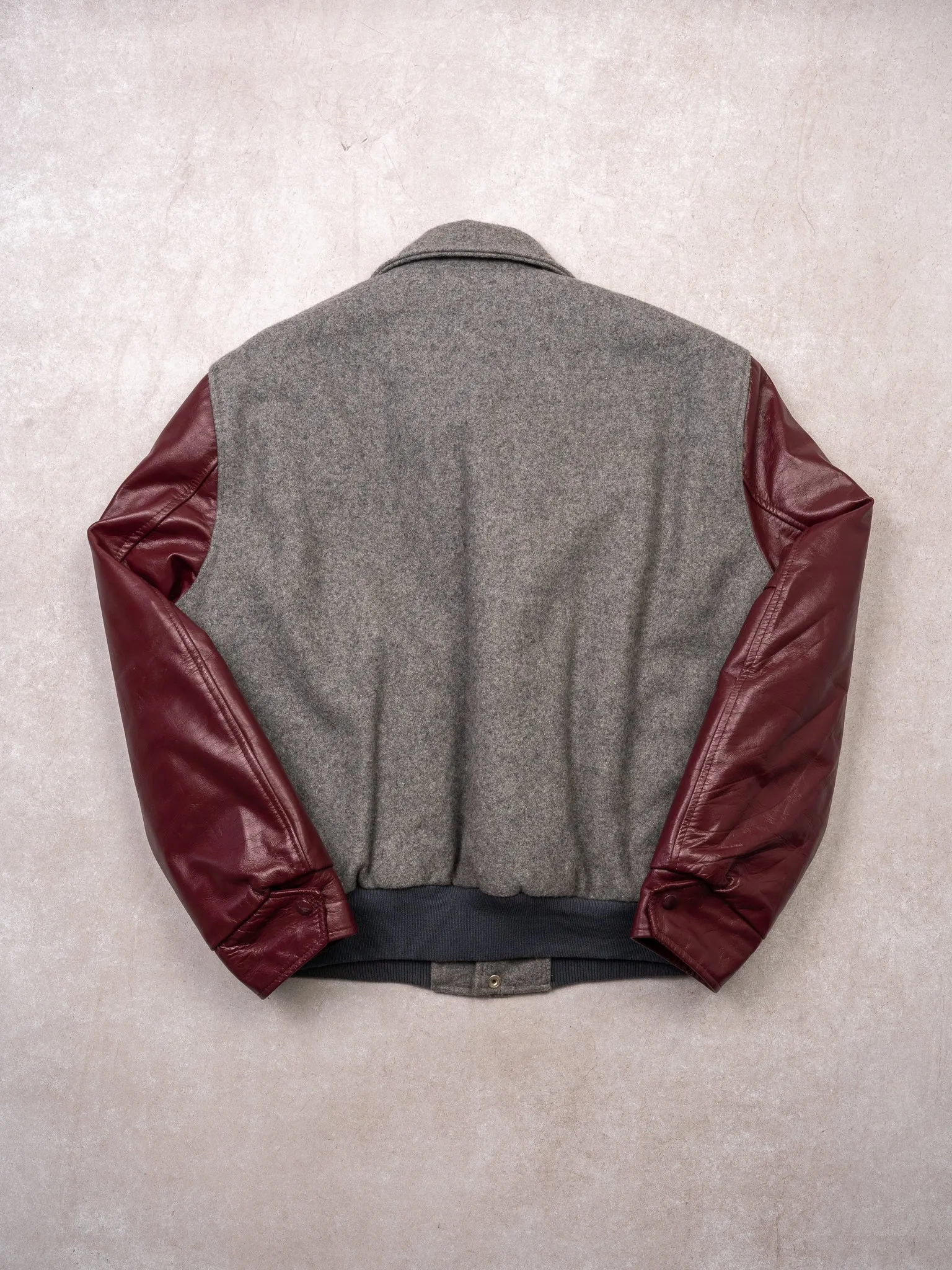 Vintage 80s Grey + Maroon Bruce Weichel Leather Varsity Jacket (L) sold by Rebalance Vintage product image thumbnail 4
