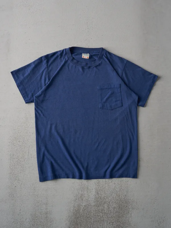 Vintage 80s Navy Blue Blank Watsons Pocket Tee (M) sold by Rebalance Vintage