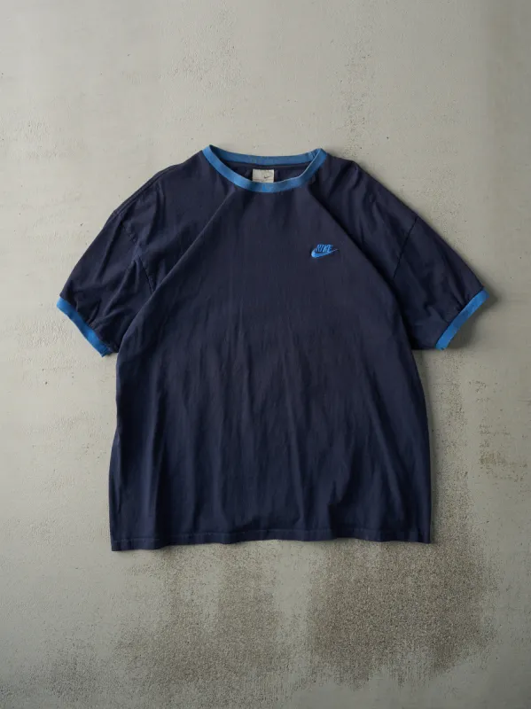 Vintage Y2K Navy Blue Embroidered Nike Ringer Tee (L) sold by Rebalance Vintage