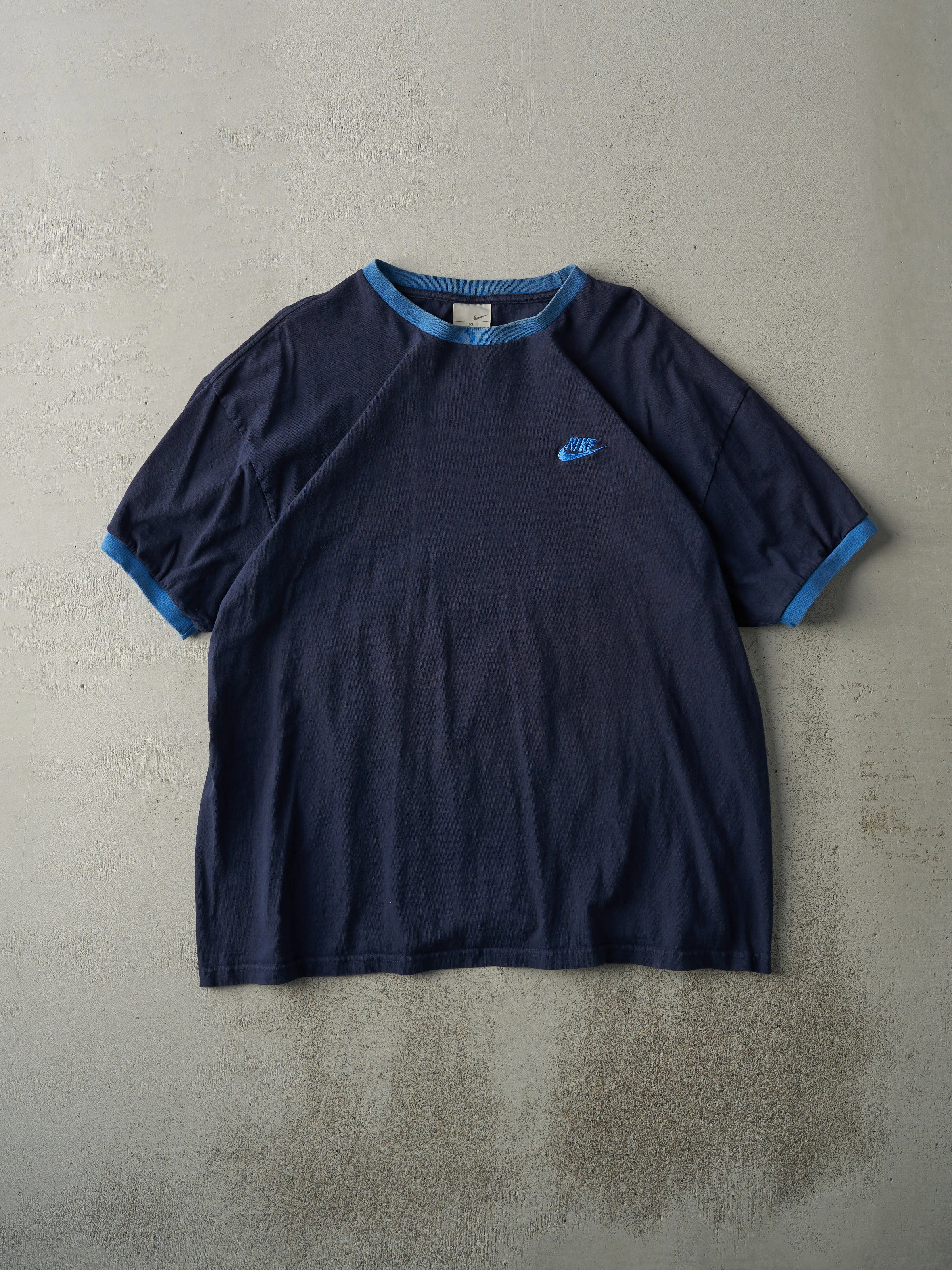 Vintage Y2K Navy Blue Embroidered Nike Ringer Tee (L) sold by Rebalance Vintage