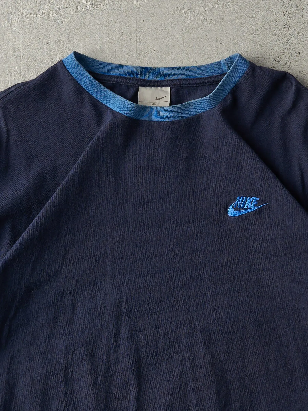 Vintage Y2K Navy Blue Embroidered Nike Ringer Tee (L) sold by Rebalance Vintage product image thumbnail 2