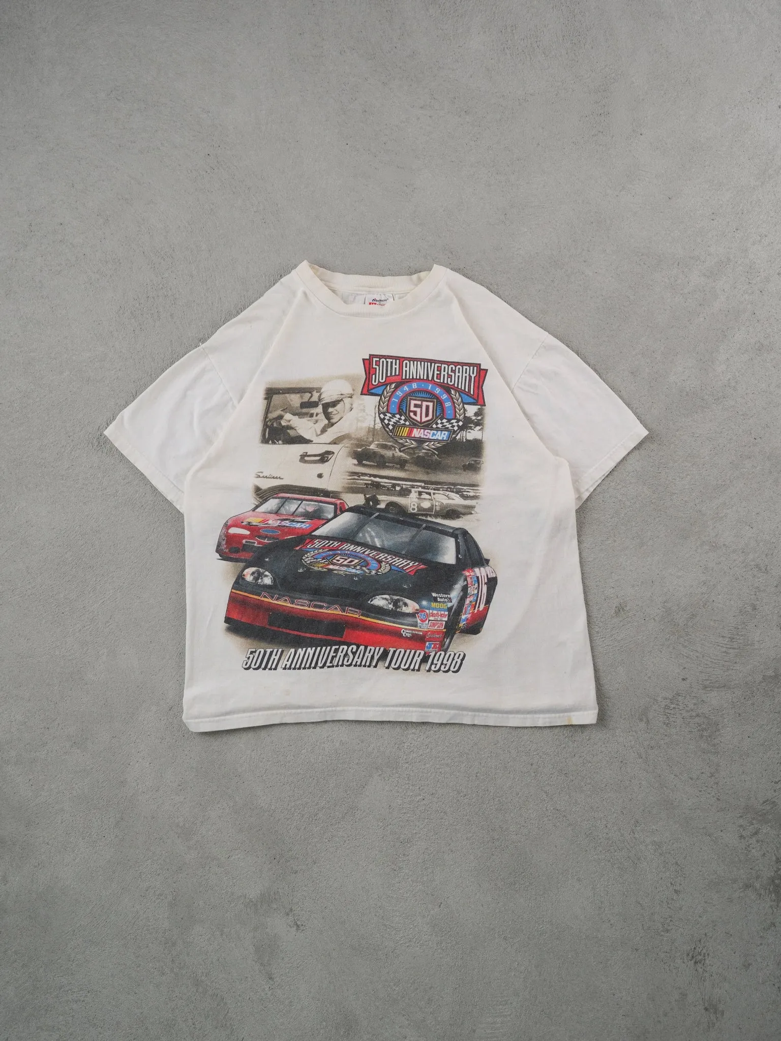 Vintage 98' White 50th Anniversary Tour Nascar Graphic Tee (M) sold by Rebalance Vintage