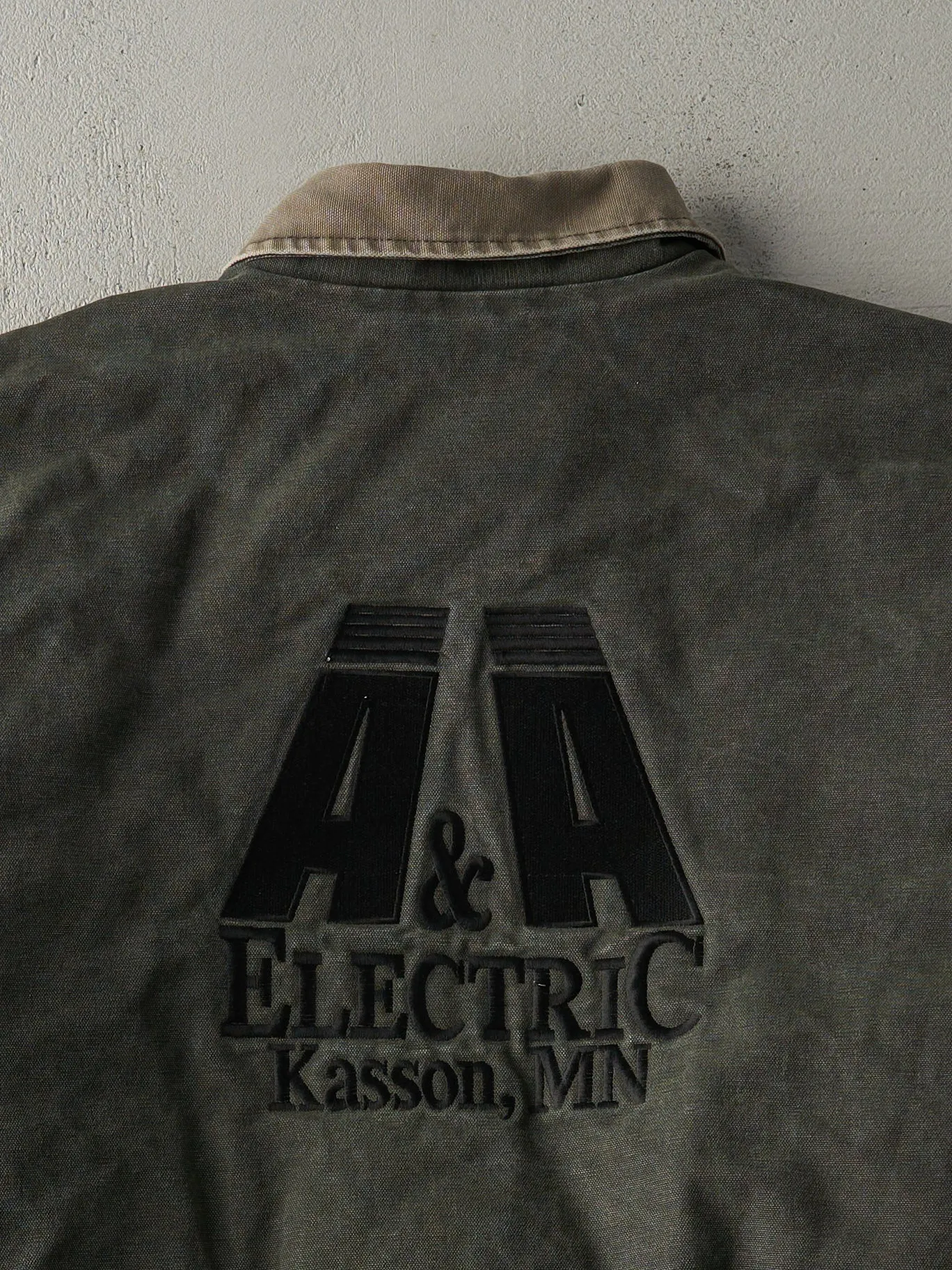 Vintage 90s Washed Green Embroidered "Jim" Collared Work Jacket (L/XL) sold by Rebalance Vintage product image thumbnail 4