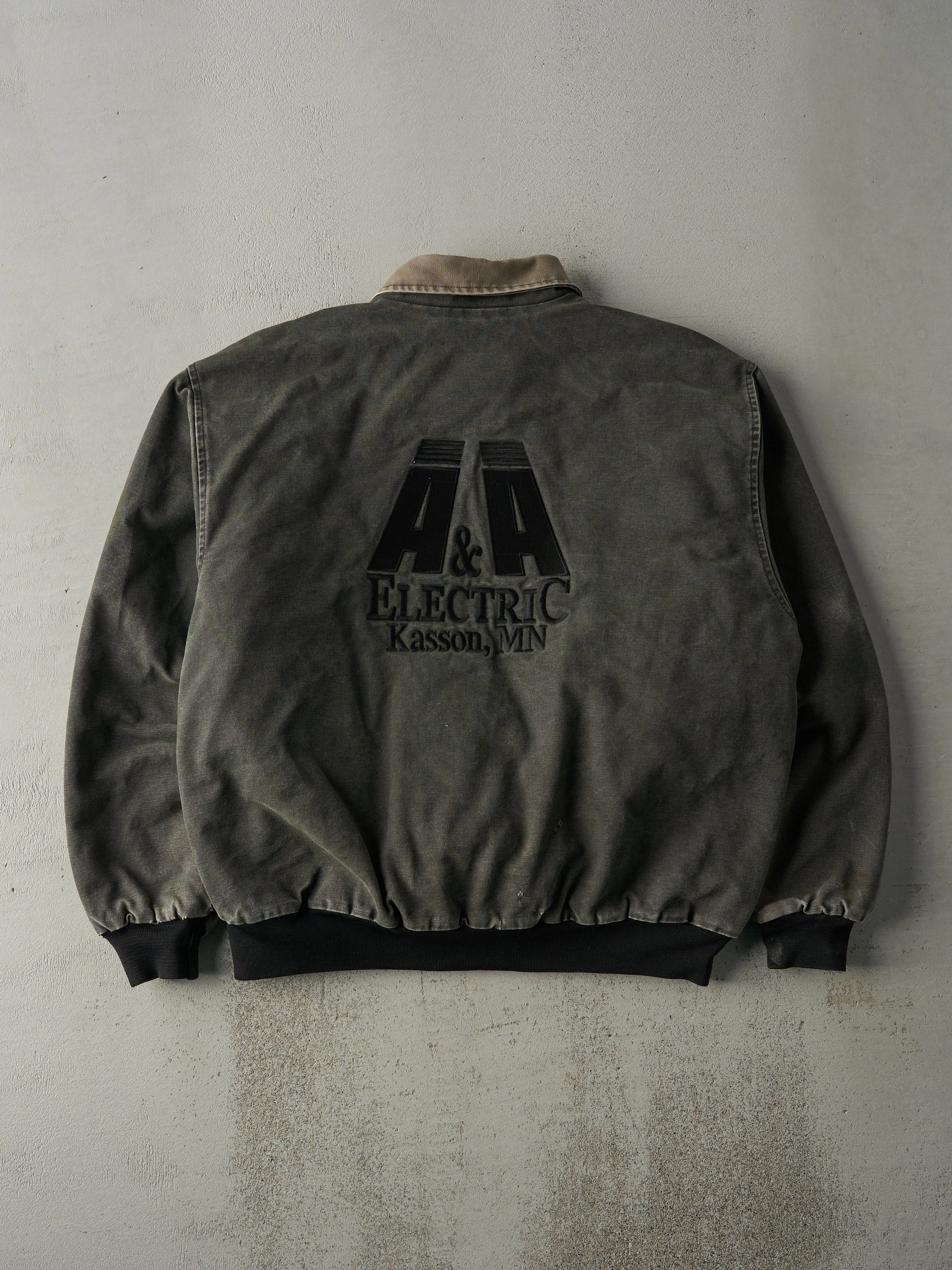 Vintage 90s Washed Green Embroidered "Jim" Collared Work Jacket (L/XL) sold by Rebalance Vintage product image thumbnail 2