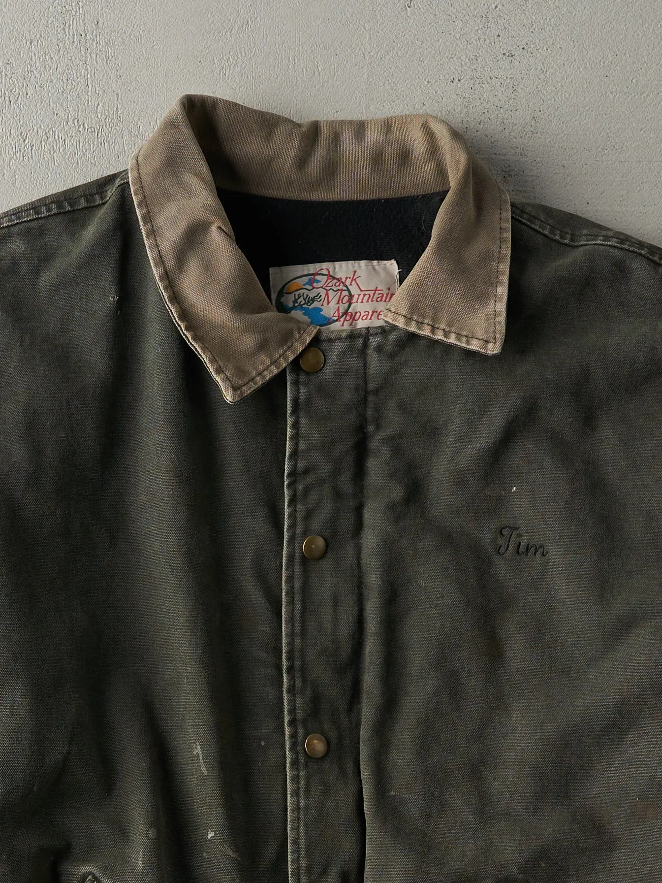Vintage 90s Washed Green Embroidered "Jim" Collared Work Jacket (L/XL) sold by Rebalance Vintage product image thumbnail 3