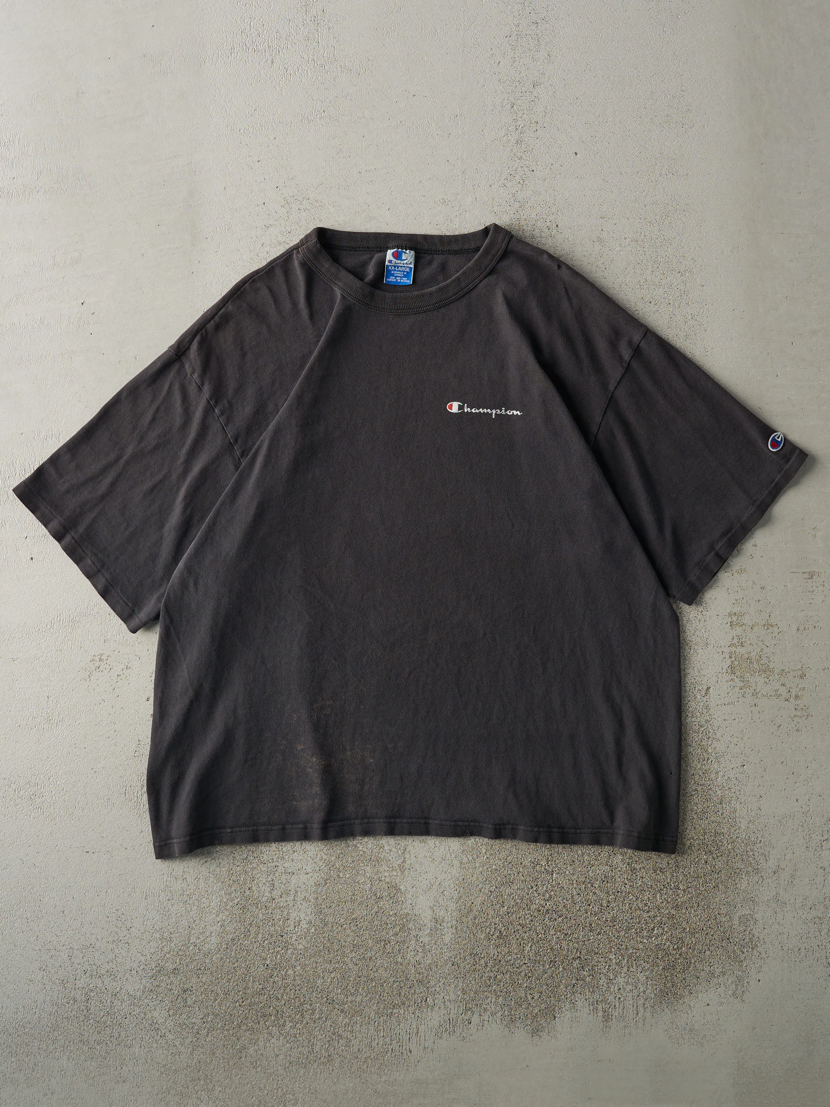 Vintage 90s Faded Black Champion Logo Tee (XL) sold by Rebalance Vintage
