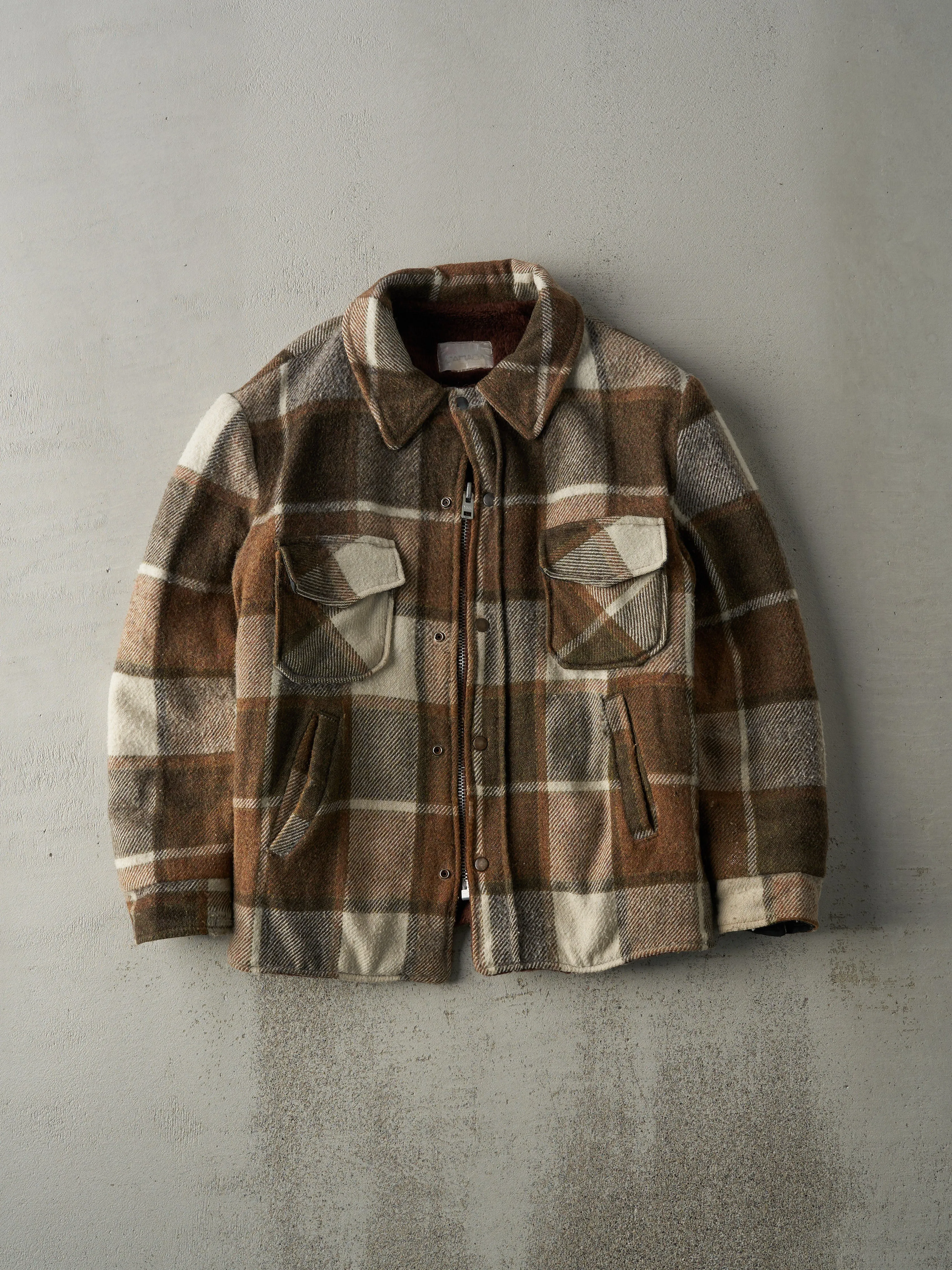 Vintage 80s Brown Fur Lined Zip Up Flannel Jacket (M) sold by Rebalance Vintage