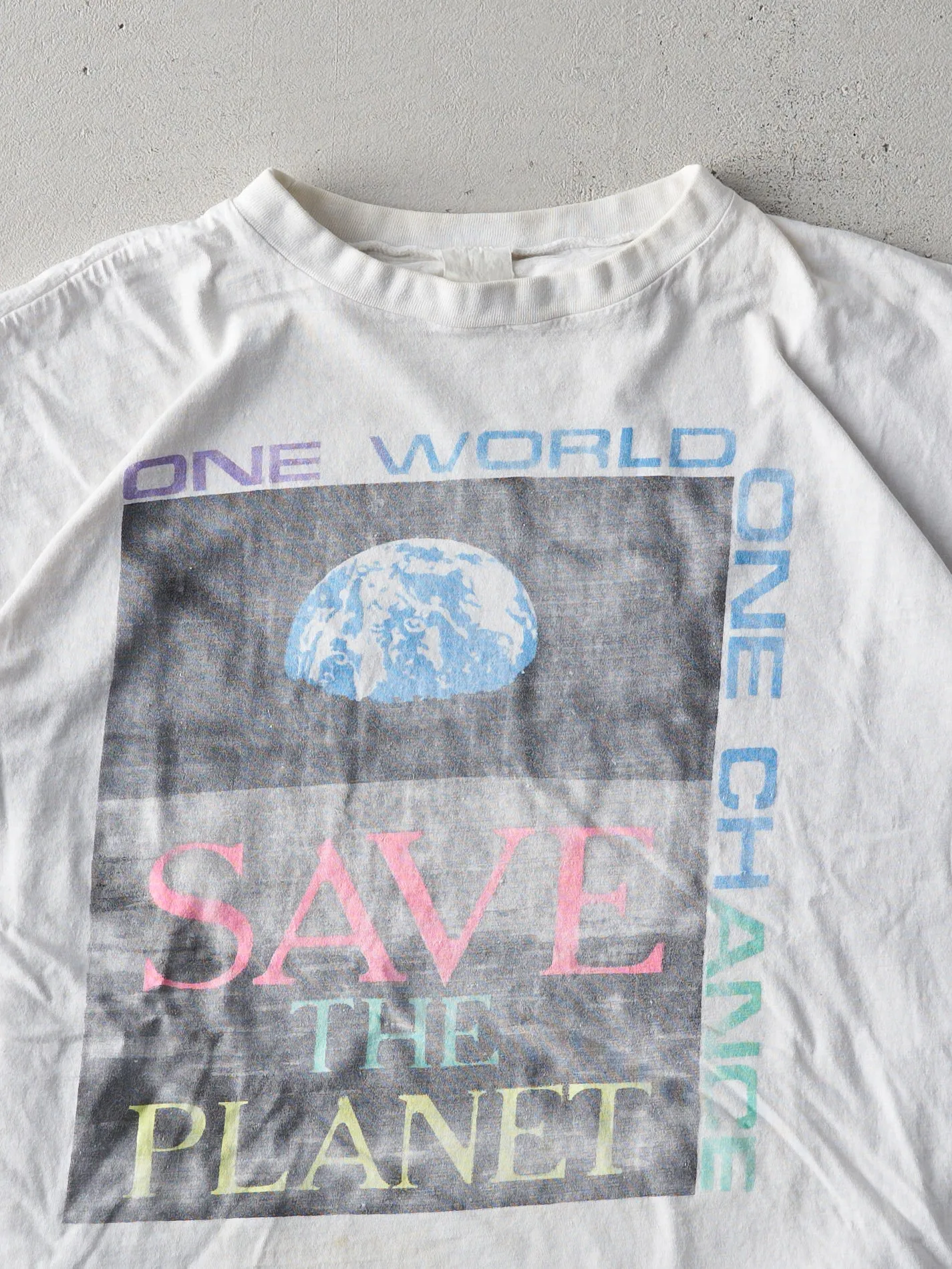 Vintage 90s White "Save The Planet" Boxy Tee (M) sold by Rebalance Vintage product image thumbnail 3