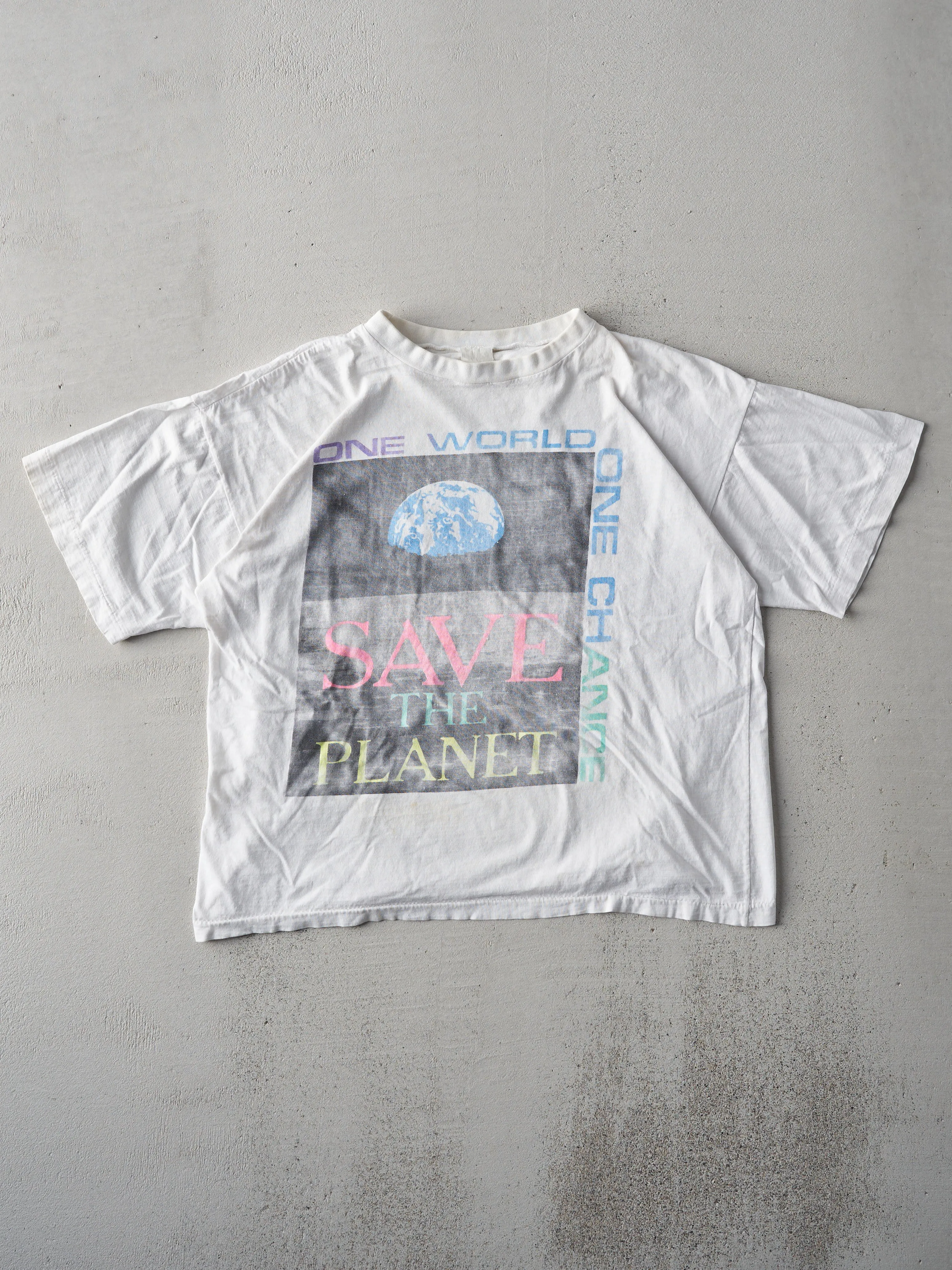 Vintage 90s White "Save The Planet" Boxy Tee (M) sold by Rebalance Vintage product image thumbnail 2