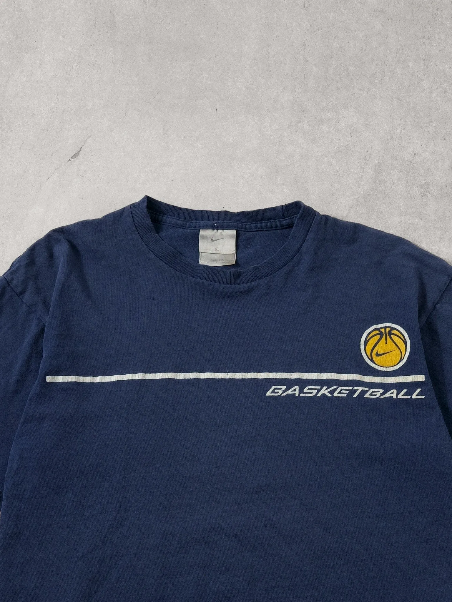 Vintage Y2k Navy Blue and Yellow Nike Basketball Tee (M/L) sold by Rebalance Vintage product image thumbnail 2