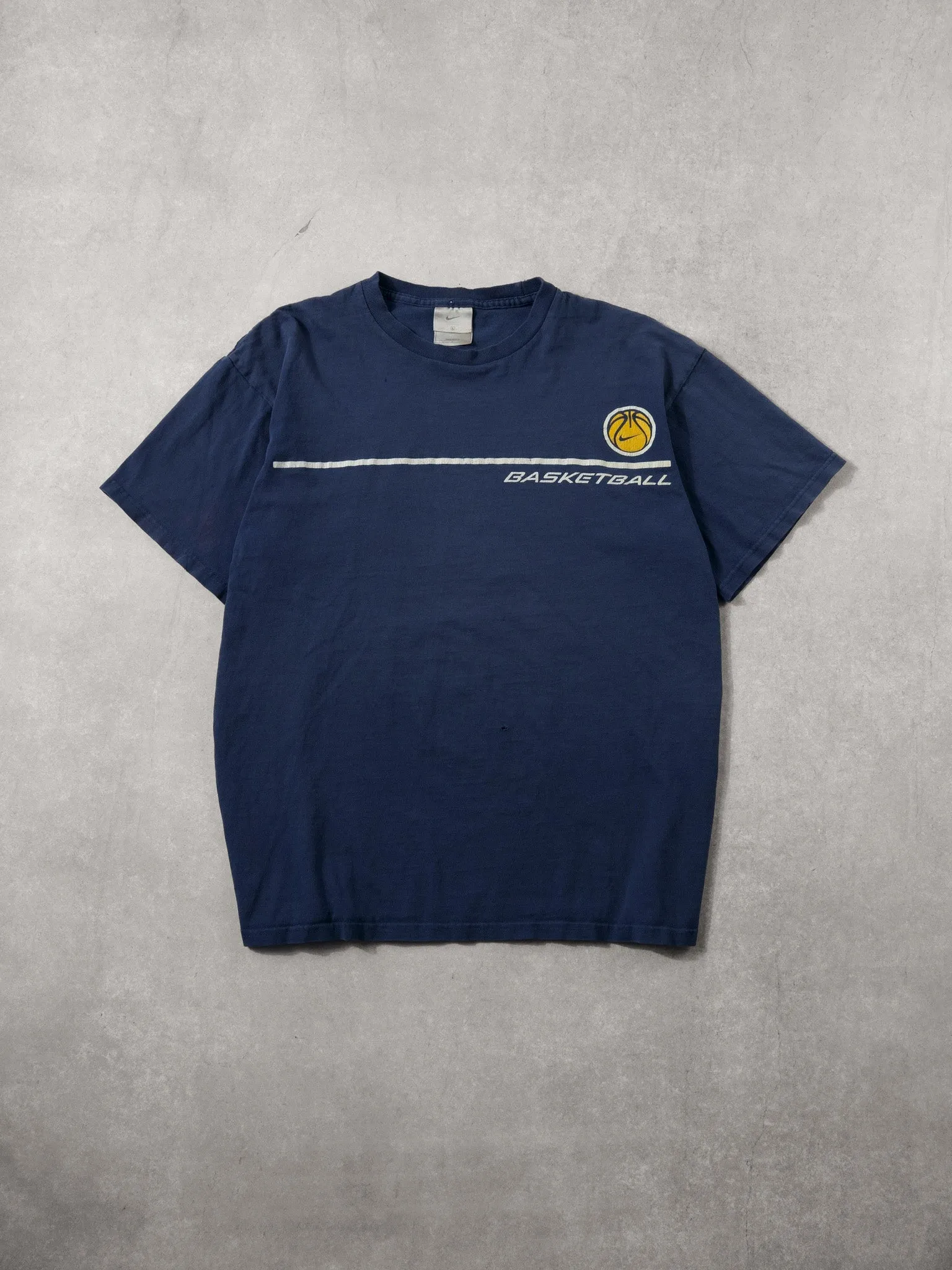 Vintage Y2k Navy Blue and Yellow Nike Basketball Tee (M/L) sold by Rebalance Vintage