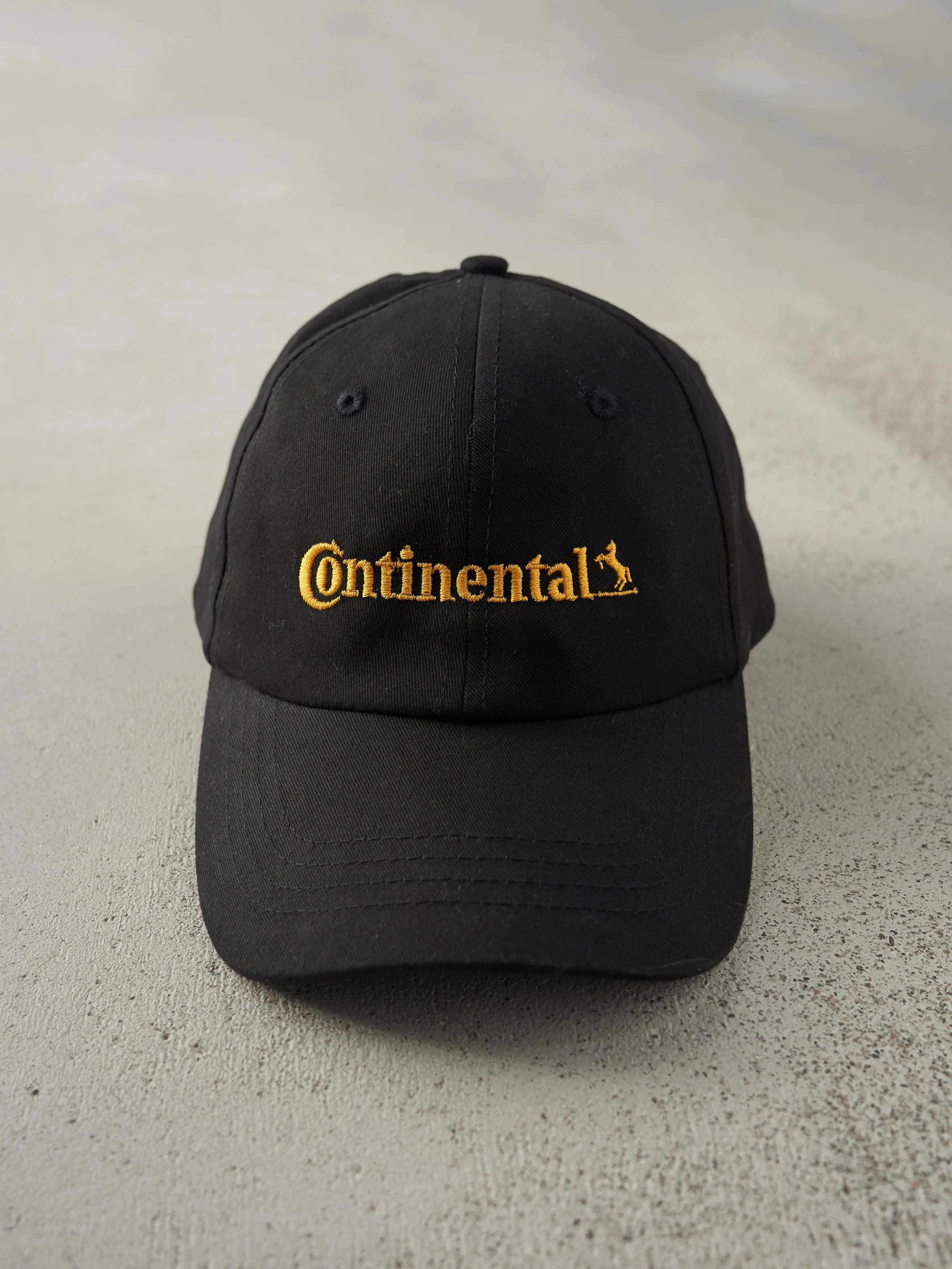 Vintage Y2K Black Continental Embroidered Velcro Back Hat sold by Rebalance Vintage