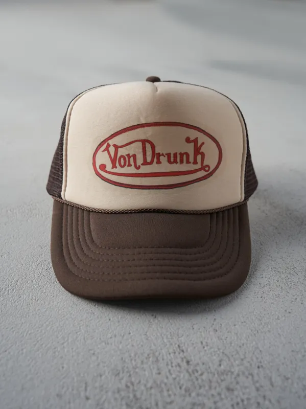 Vintage Y2K Chocolate Brown Von Drunk Trucker Hat made by Rebalance Vintage