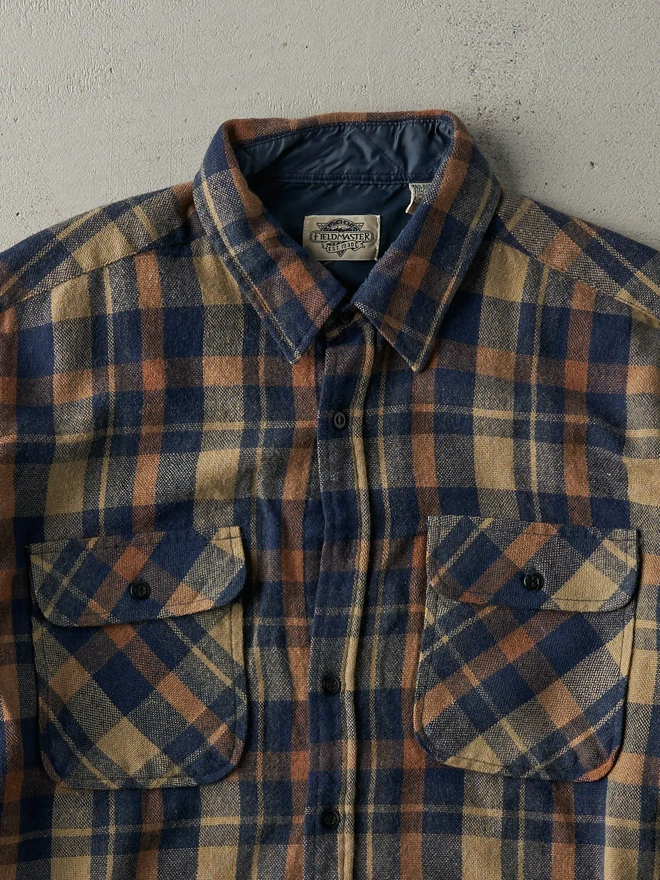 Vintage 80s Beige & Blue Flannel Button Up (L) sold by Rebalance Vintage product image thumbnail 2