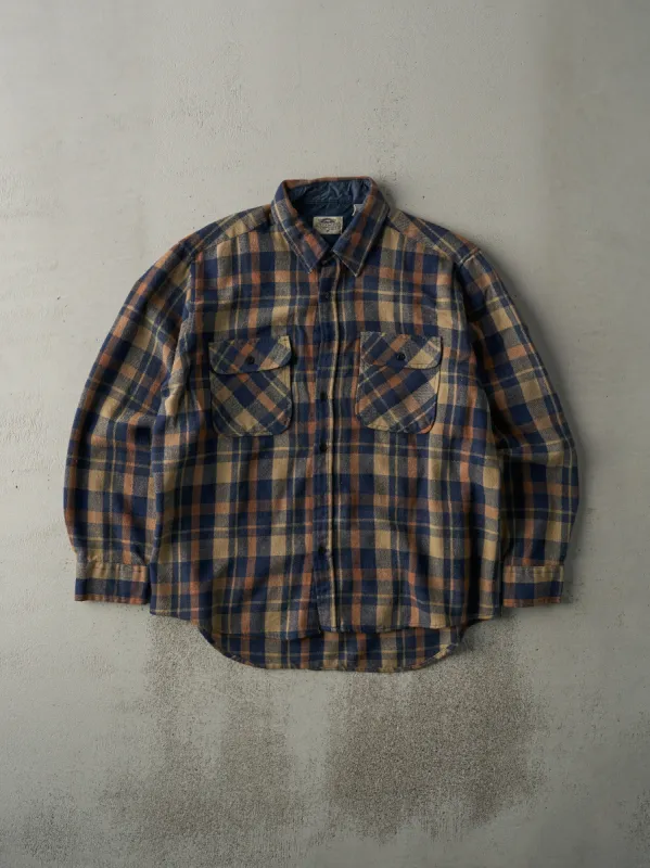 Vintage 80s Beige & Blue Flannel Button Up (L) sold by Rebalance Vintage
