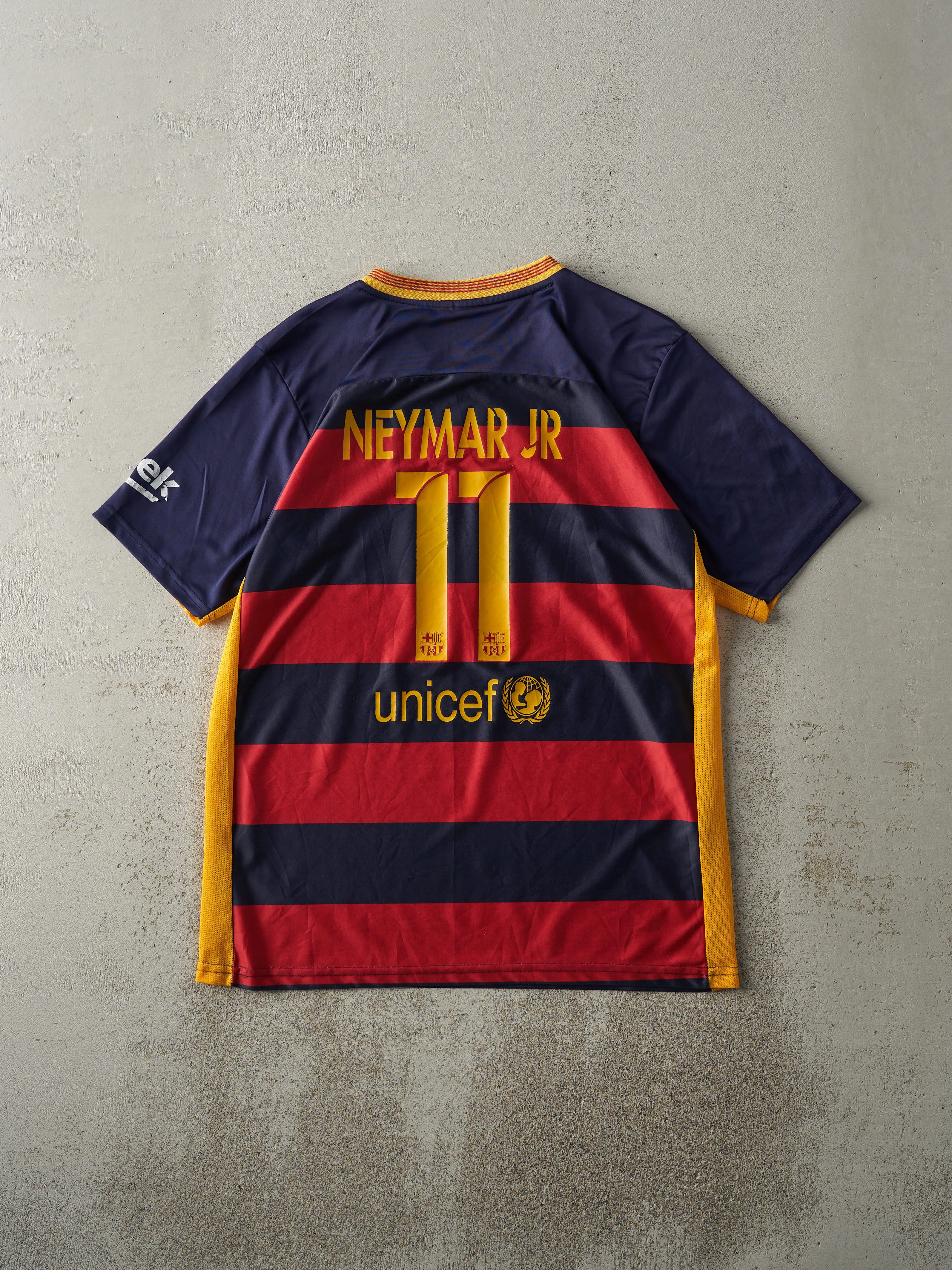Vintage Y2K Navy Blue, Red & Yellow FCB Neymar Jr Soccer Jersey (M) sold by Rebalance Vintage product image thumbnail 2