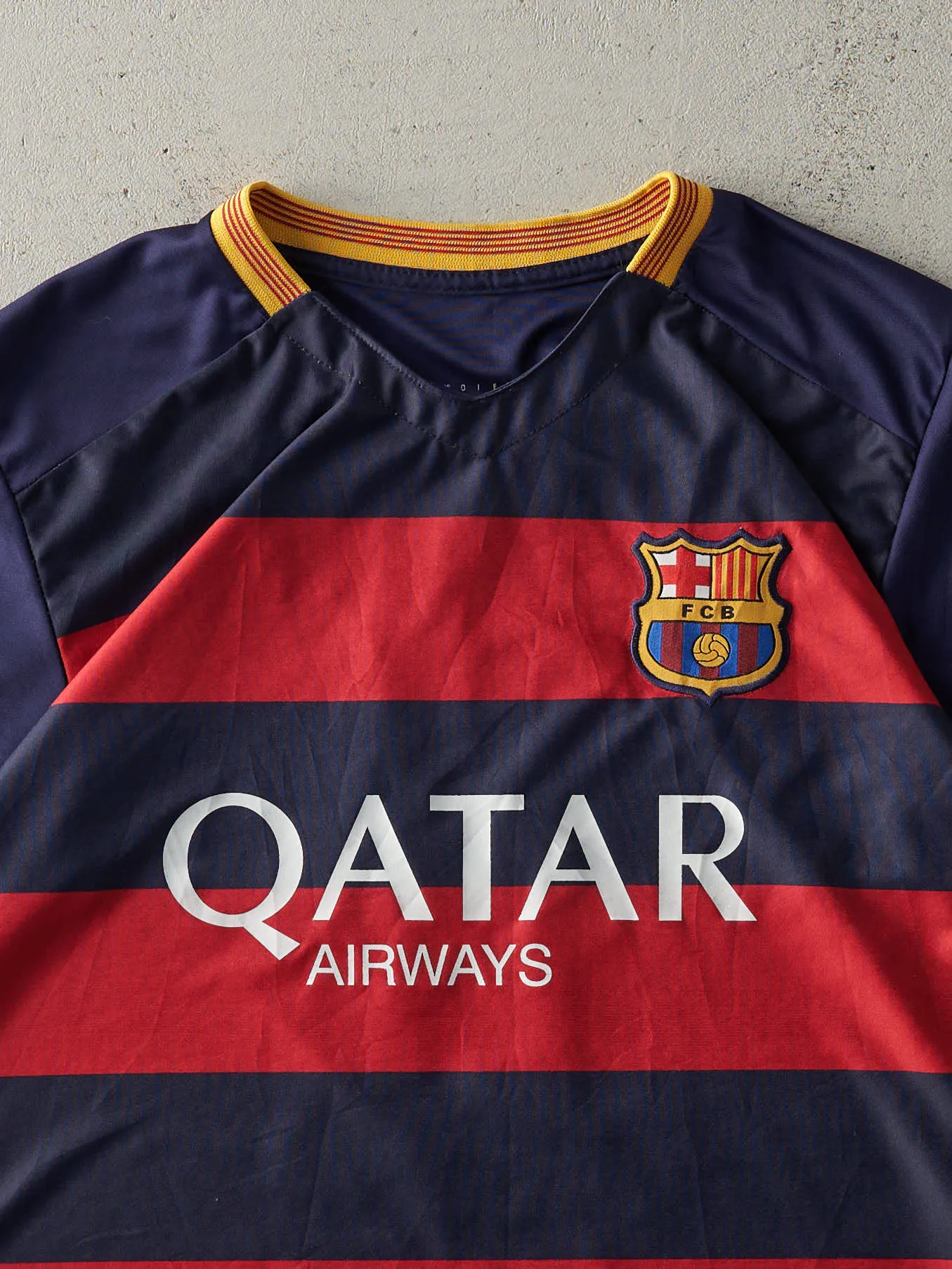 Vintage Y2K Navy Blue, Red & Yellow FCB Neymar Jr Soccer Jersey (M) sold by Rebalance Vintage product image thumbnail 3