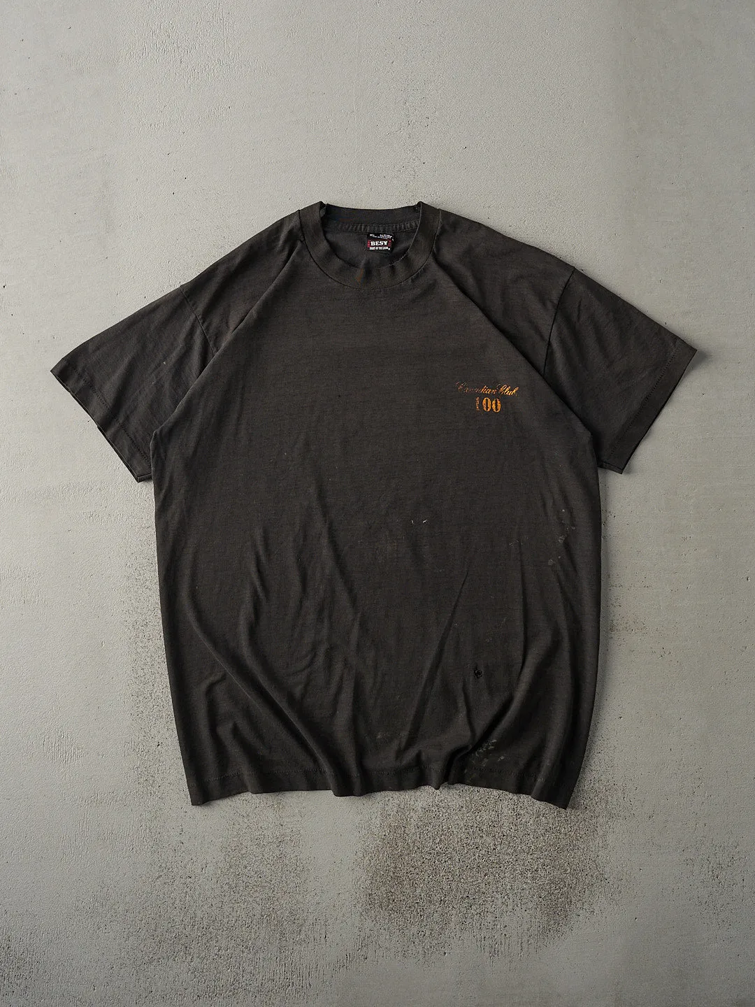 Vintage 90s Faded Black Canadian Club Single Stitch Tee (L) sold by Rebalance Vintage
