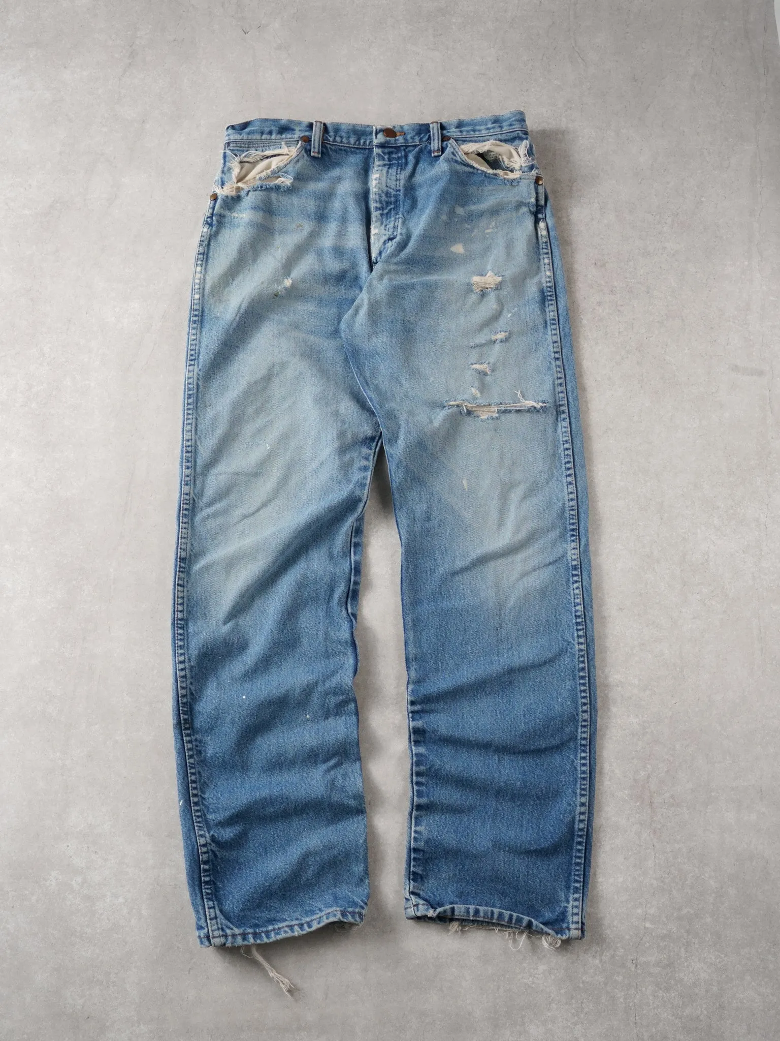 Vintage 90s Light Blue Wrangler Denim Pants (34x33) sold by Rebalance Vintage