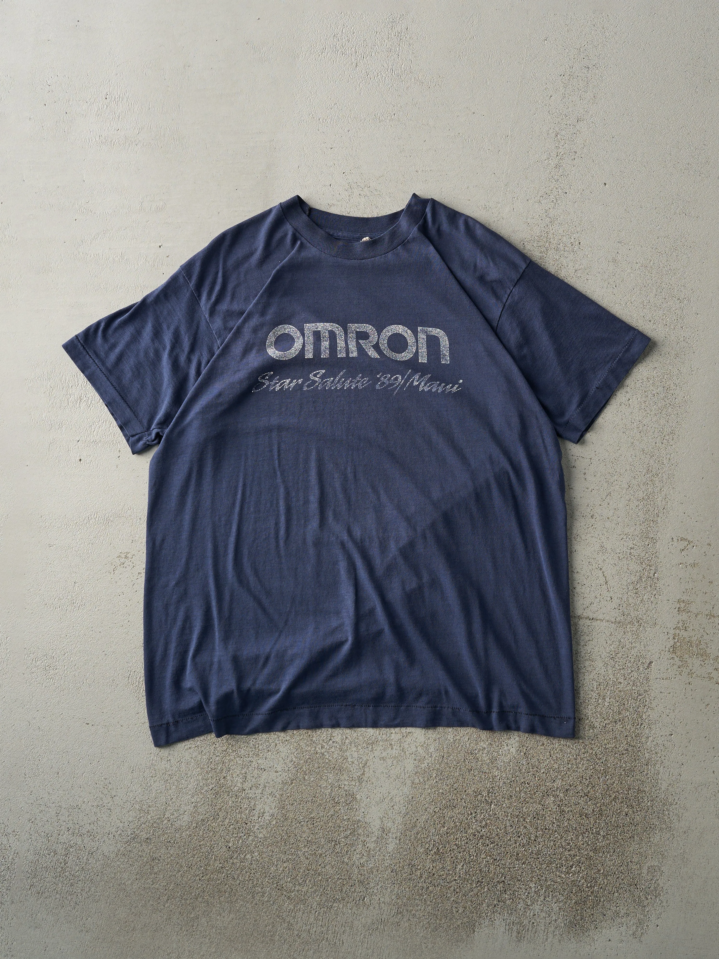 Vintage 89' Navy Blue Omron Maui Single Stitch Tee (M/L) sold by Rebalance Vintage