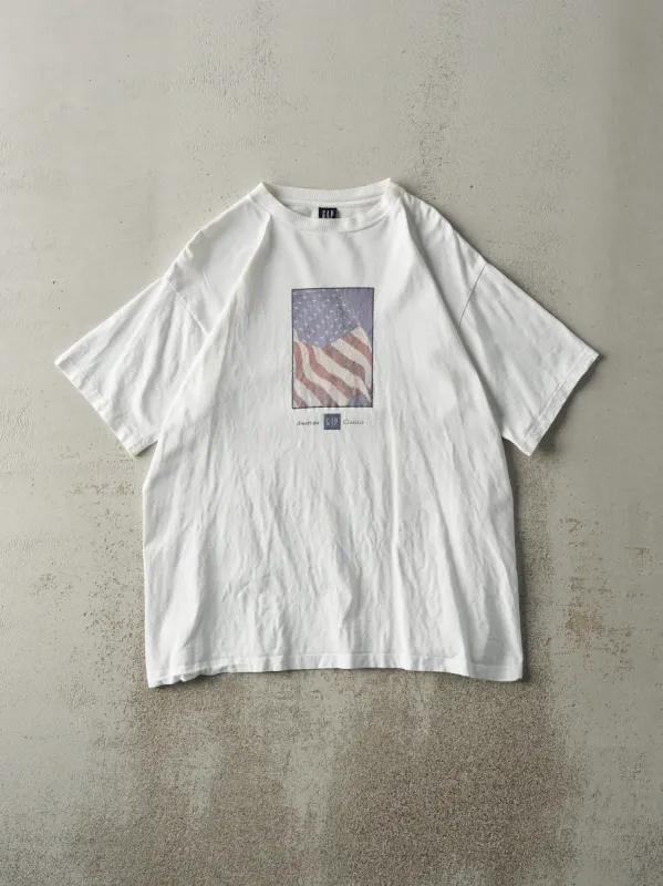 Vintage 90s White Gap US Flag Tee (M) sold by Rebalance Vintage