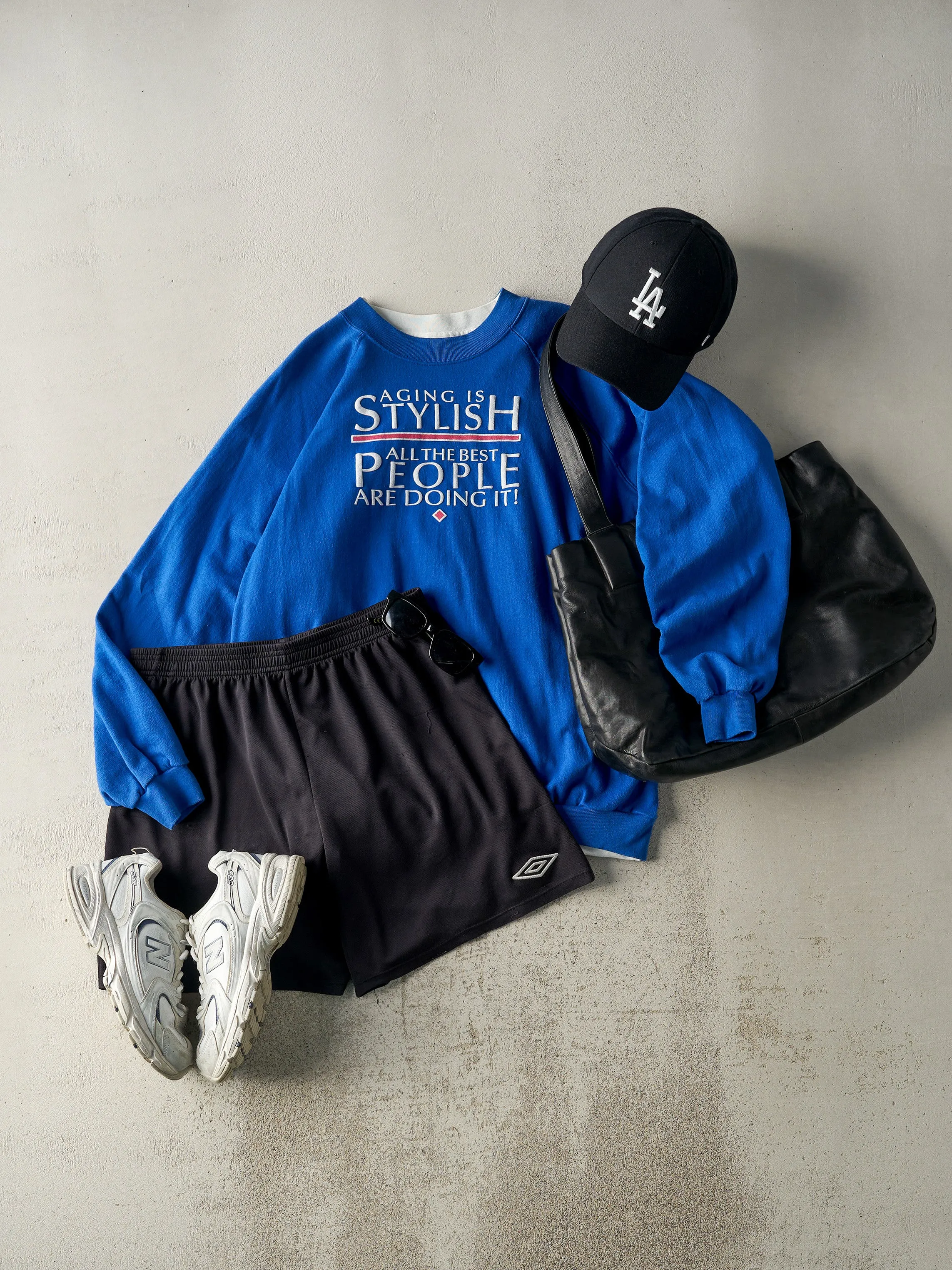 Vintage 80s Blue "Aging is Stylish" Slogan Crewneck (L) sold by Rebalance Vintage product image thumbnail 2