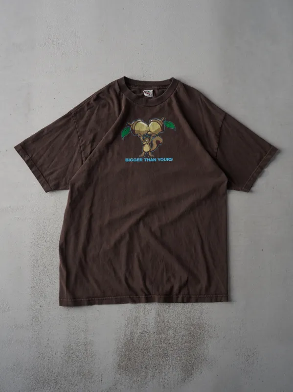 Vintage Y2K Chocolate Brown "Bigger Than Yours" Tee (L) sold by Rebalance Vintage