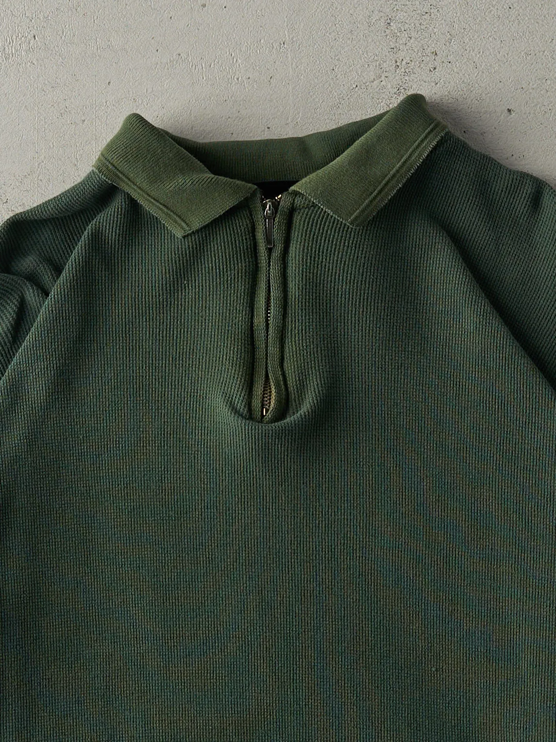 Vintage Y2K Green Quarter Zip Waffle Knit Boxy Sweater (XL) sold by Rebalance Vintage product image thumbnail 2