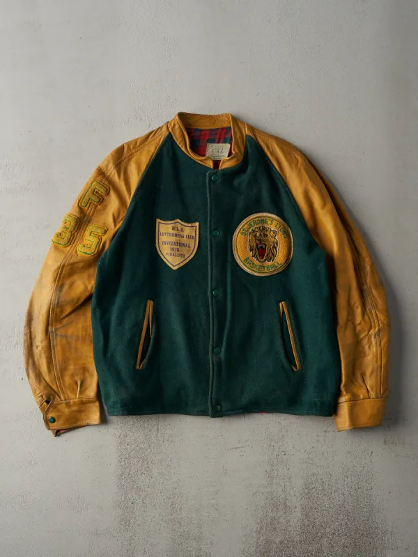 Vintage 76' Green and Yellow St. Jeromes Lions Leather Varsity Jacket (M) sold by Rebalance Vintage