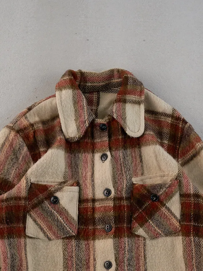Vintage 80s Beige and Brown Knit Plaid Collared Button Up (M) sold by Rebalance Vintage product image thumbnail 2