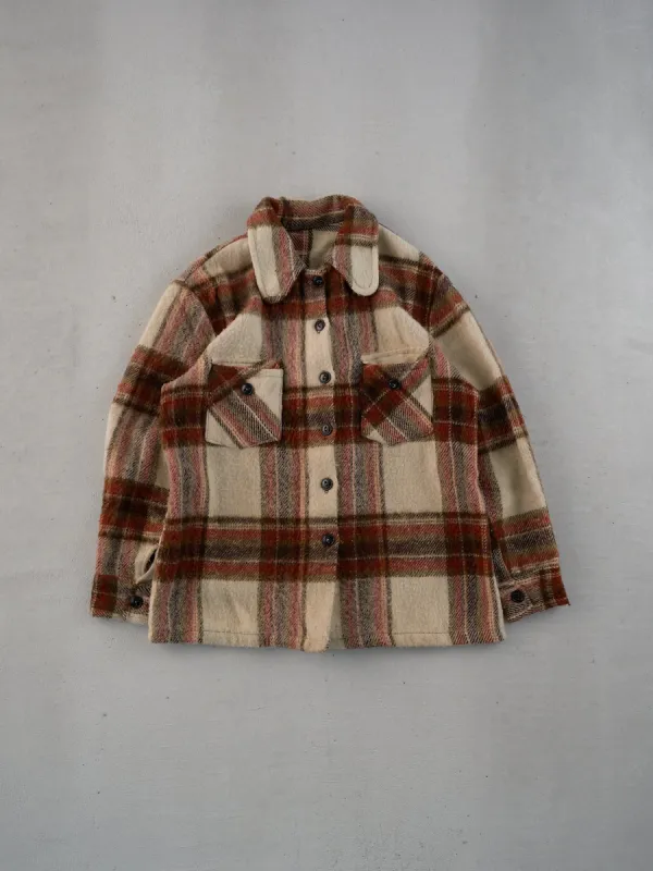 Vintage 80s Beige and Brown Knit Plaid Collared Button Up (M) sold by Rebalance Vintage