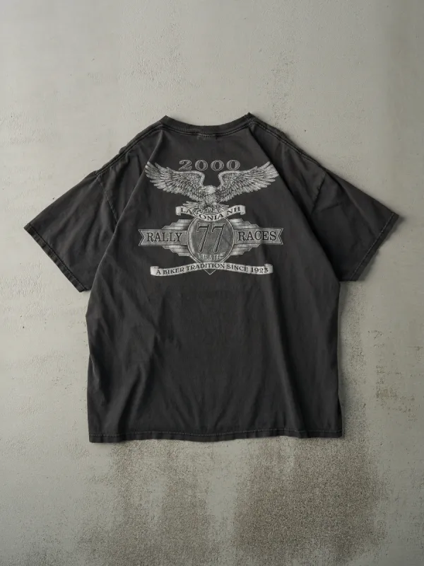 Vintage 00' Black 77 Year Laconia NH Bike Rally Tee (L) sold by Rebalance Vintage