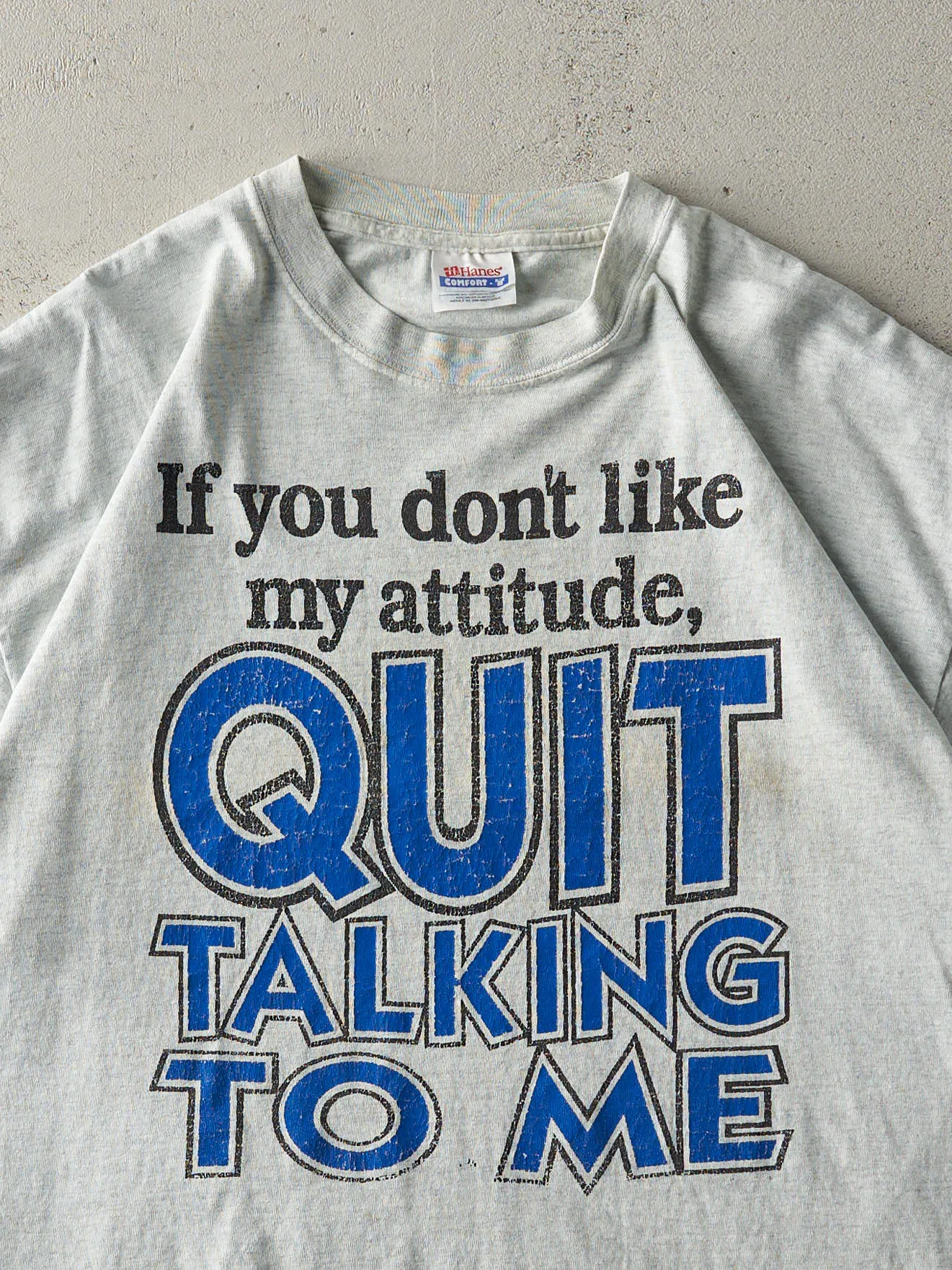 Vintage Y2K Heather Grey "Quit Talking To Me" Tee (L) sold by Rebalance Vintage product image thumbnail 2