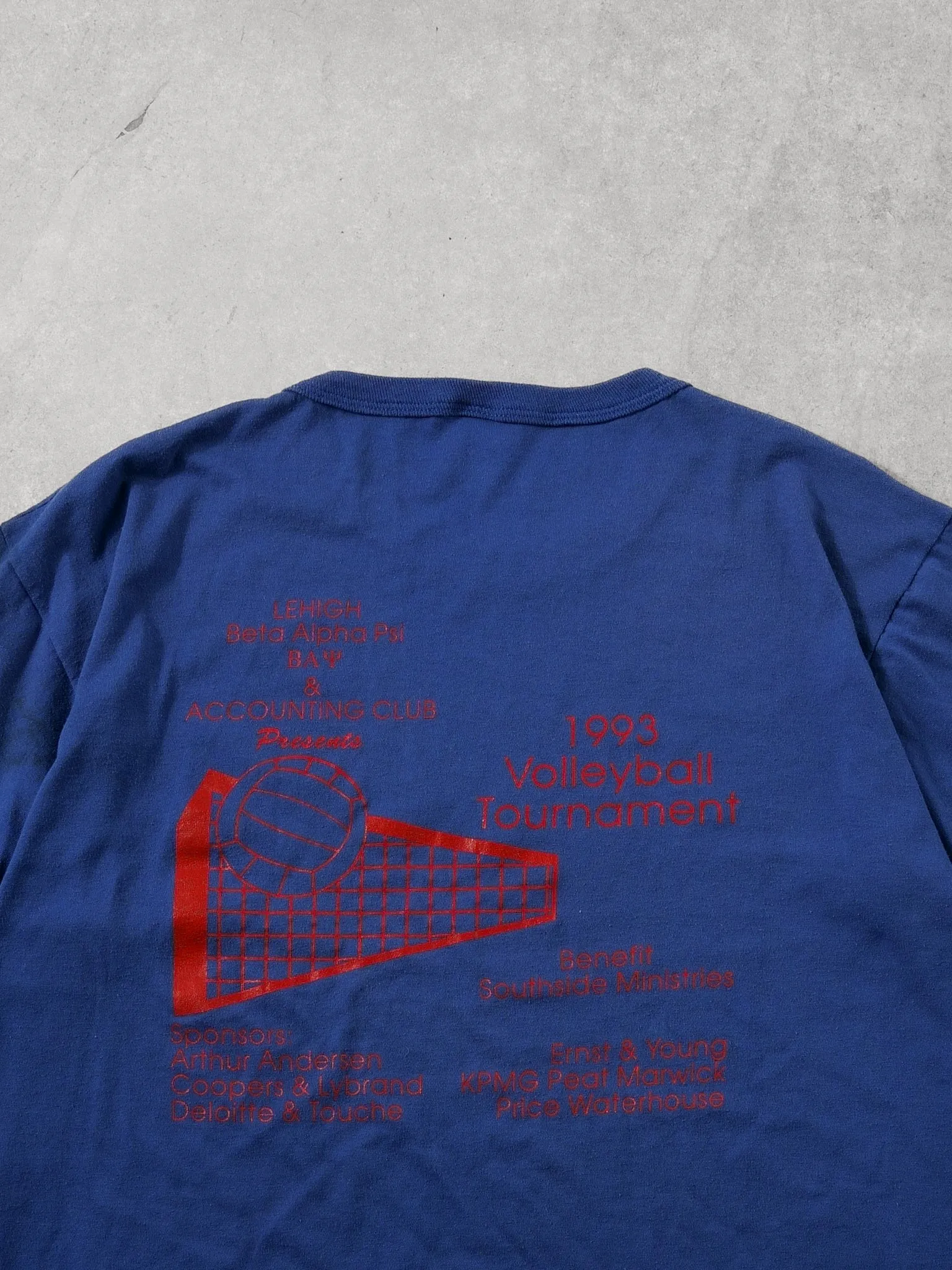 Vintage 93' Blue And Red Lehigh Beta Alpha PSI Volleyball Tournament Tee (L) sold by Rebalance Vintage product image thumbnail 4