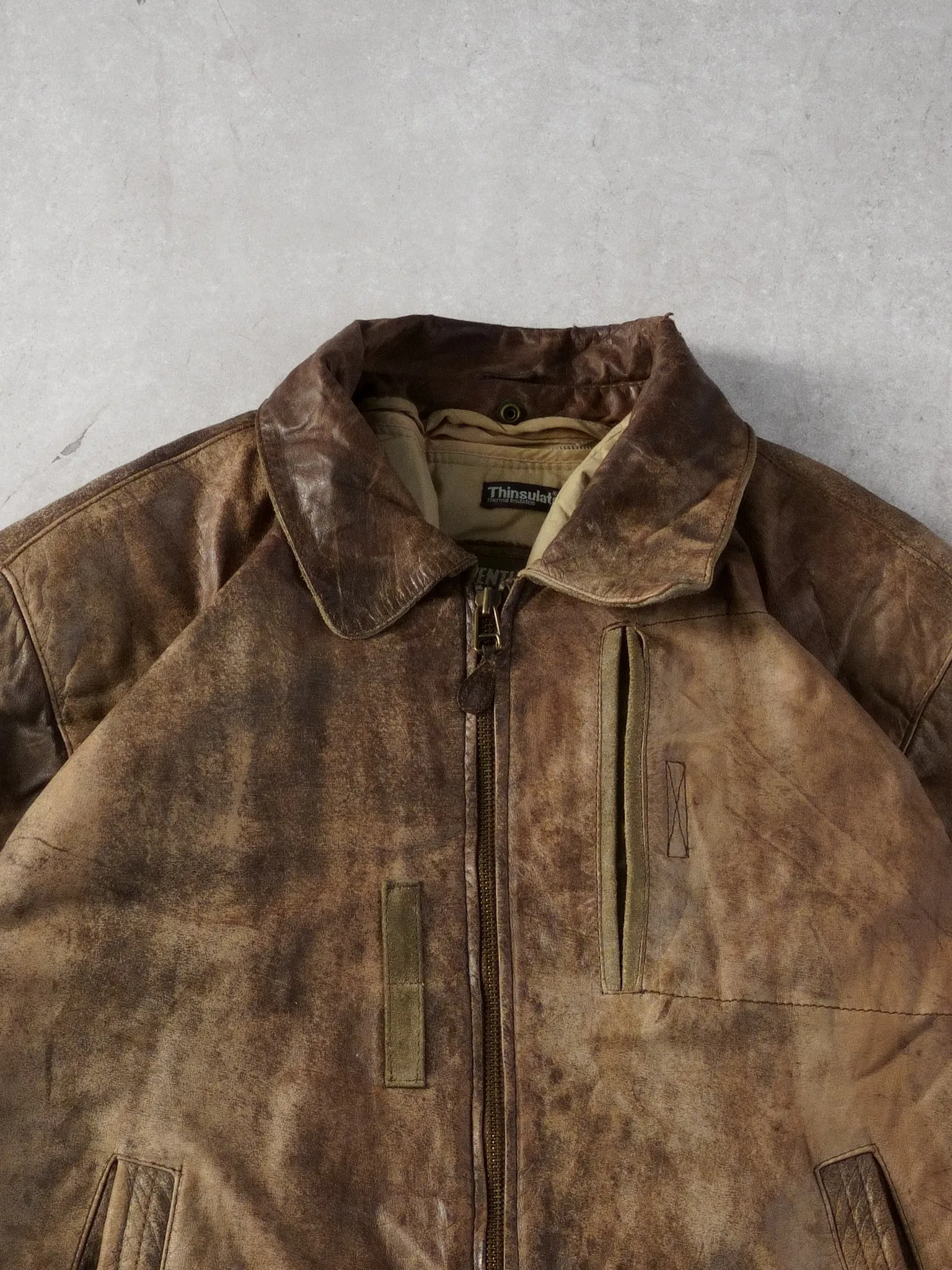 Vintage 90s Brown Adventure Bound Collared Leather Jacket (L) sold by Rebalance Vintage product image thumbnail 2