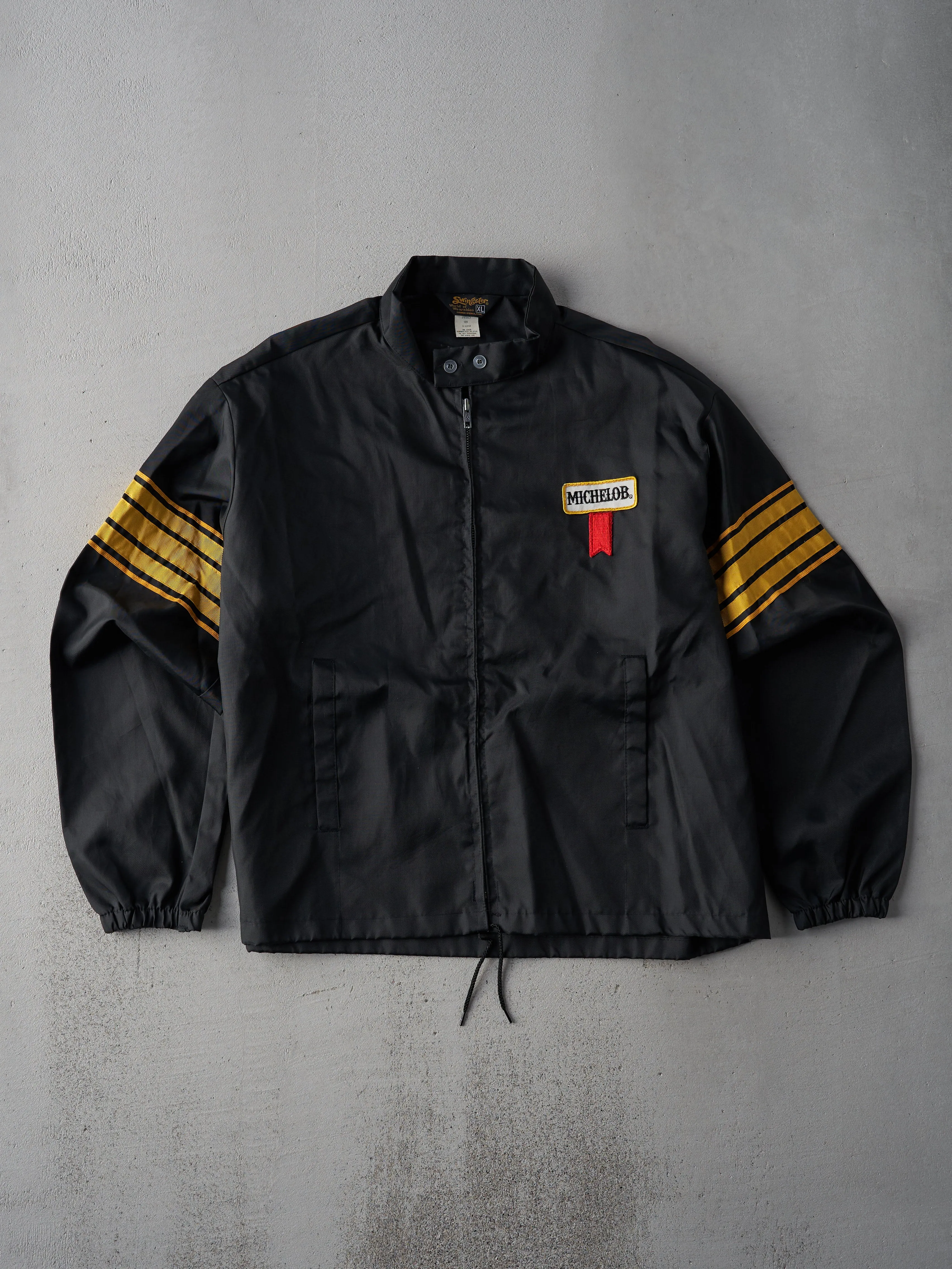 Vintage 70s Black Michelob Beer Nylon Jacket (L) sold by Rebalance Vintage