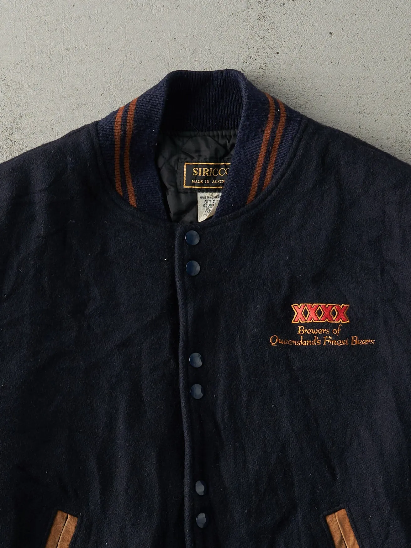 Vintage 80s Navy Blue XXXX Beer Wool Varsity Jacket (L) sold by Rebalance Vintage product image thumbnail 2