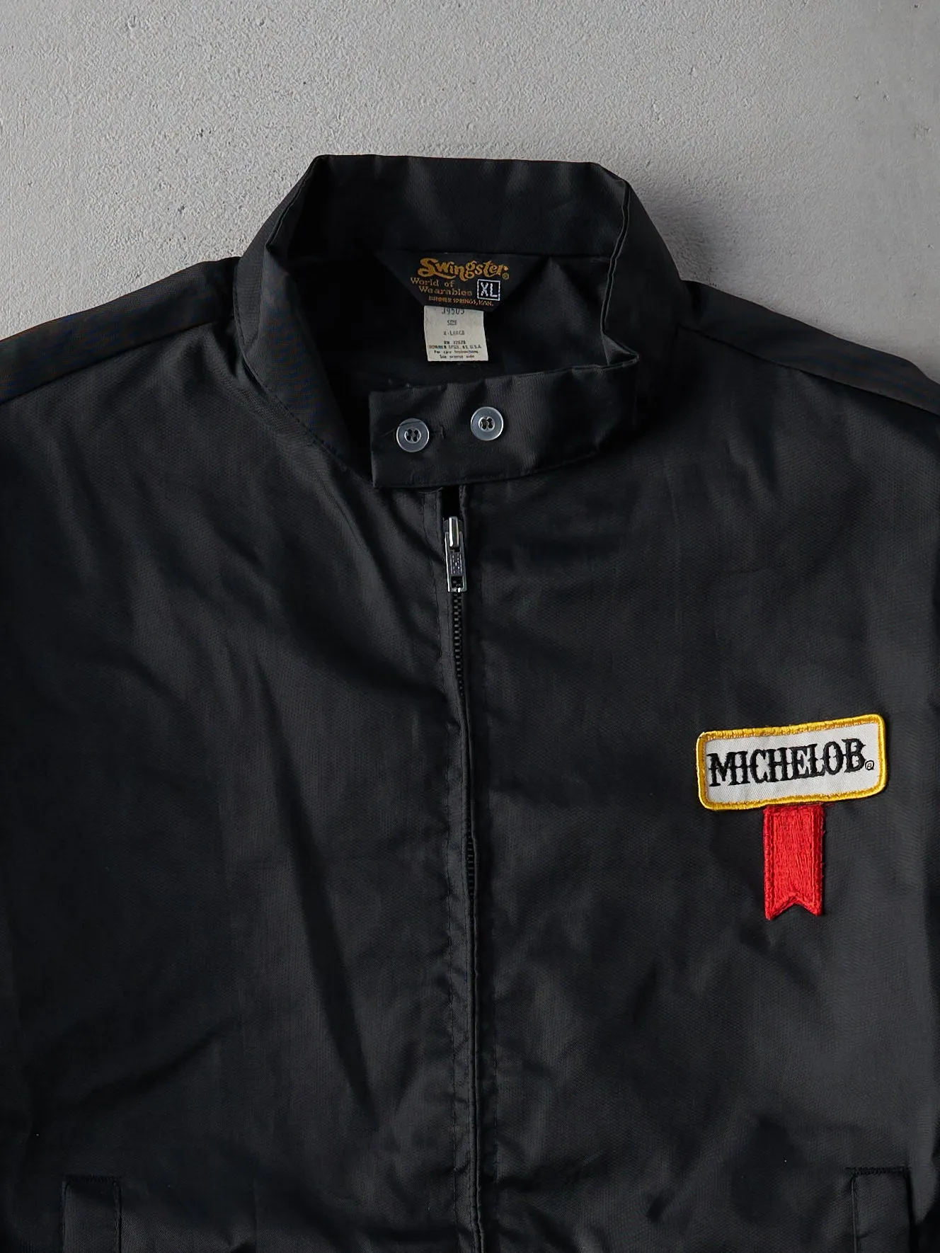Vintage 70s Black Michelob Beer Nylon Jacket (L) sold by Rebalance Vintage product image thumbnail 2