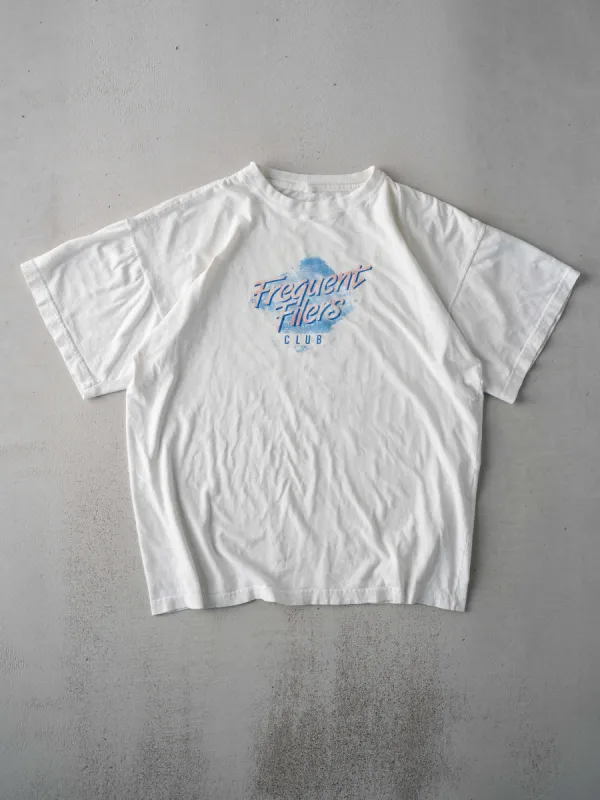 Vintage 80s White Frequent Filers Club Tee (L) sold by Rebalance Vintage