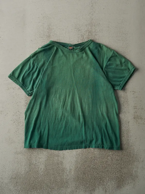 Vintage 80s Sun Faded Green Blank Ringer Tee (M) sold by Rebalance Vintage