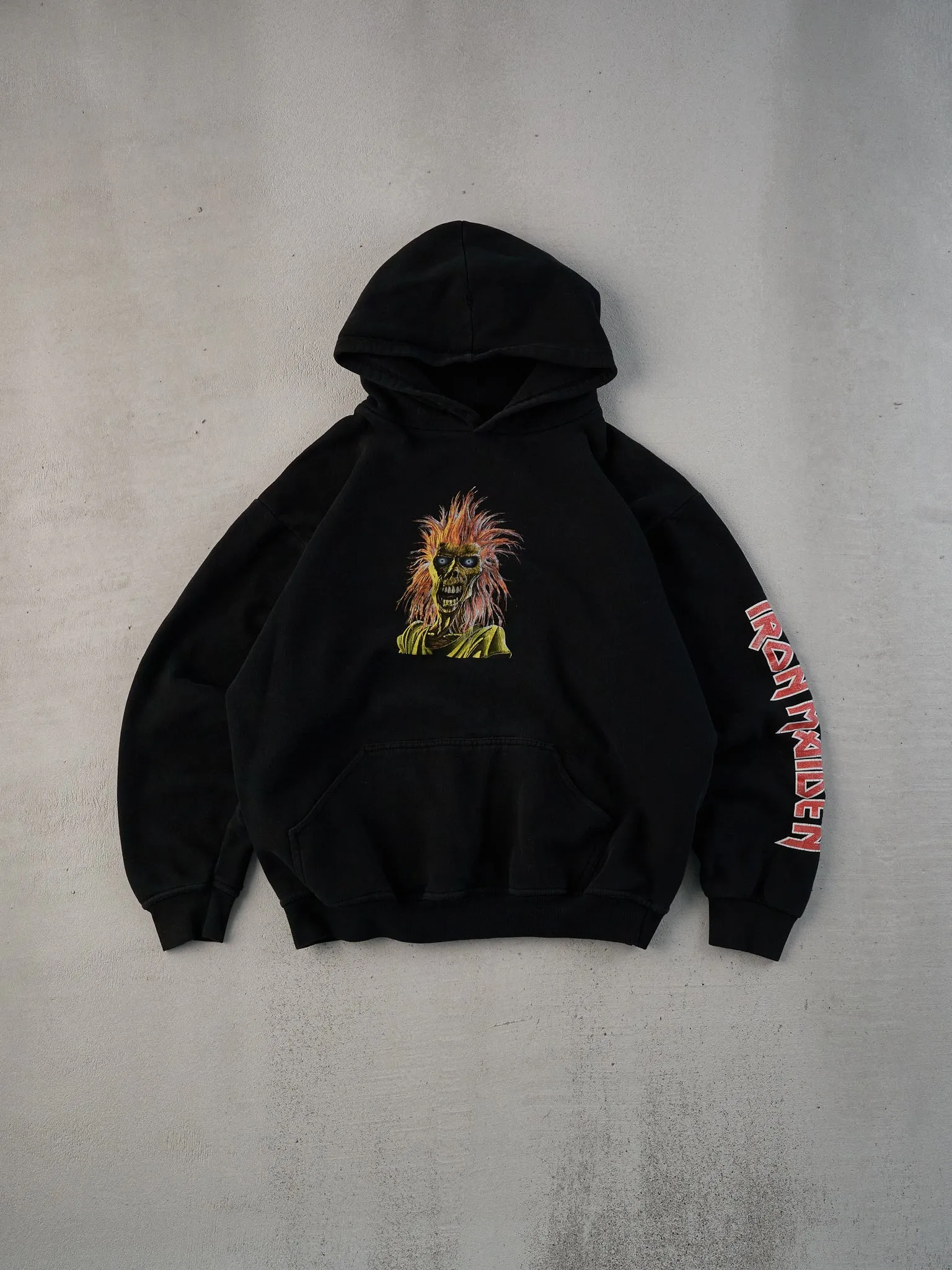 Vintage 90s Black Iron Maiden Graphic Hoodie (L) sold by Rebalance Vintage