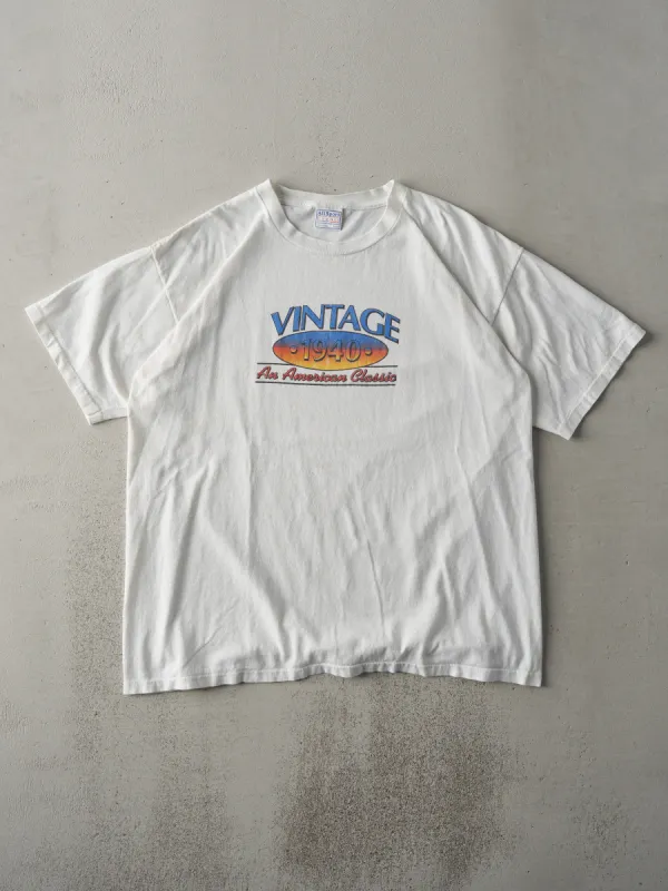 Vintage 90s White An American Classic Single Stitch Tee (L) sold by Rebalance Vintage