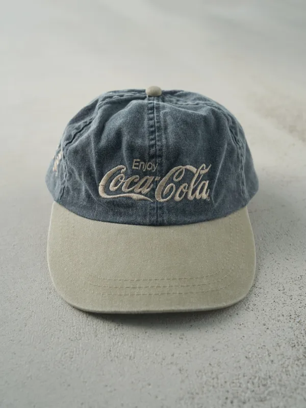 Vintage 90s Blue & Beige Coca Cola Leather Strap Back Hat sold by Rebalance Vintage
