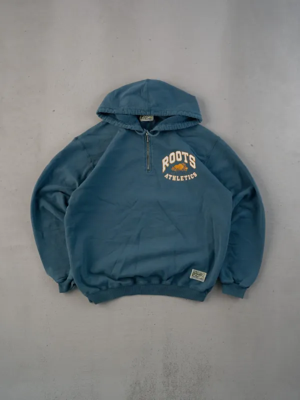 Vintage 90s Rare Faded Pine Green Roots Athletics Hooded 1/4 Zip (M) sold by Rebalance Vintage